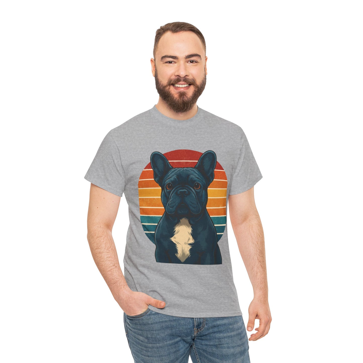 Retro Blue French Bulldog T-Shirt | Vintage Frenchie Dog Tee | 70s Sunset Graphic Shirt | Frenchie Lover Gift | Cute Pet Owner Apparel