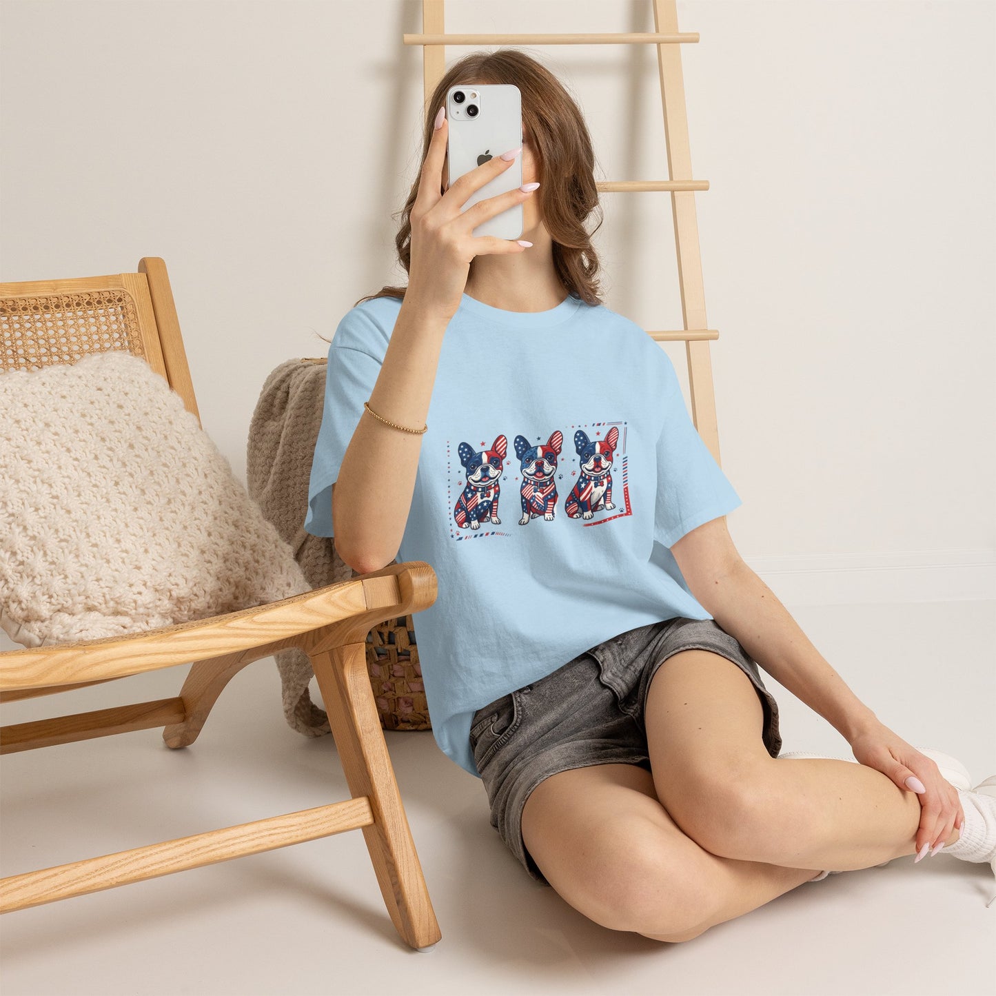 Patriotic French Bulldog Shirt, American Flag Frenchie Trio Tee, Fourth of July Dog Lover Shirt, USA French Bulldog Gift, Frenchie Mom Shirt