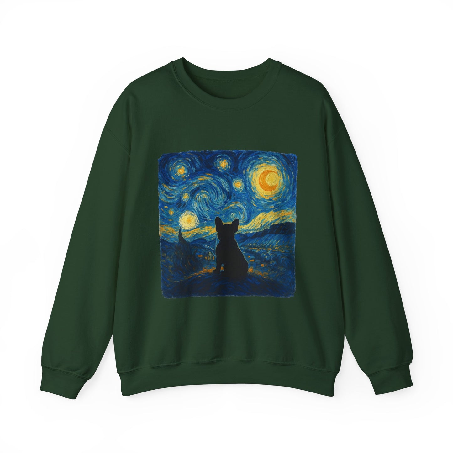 Starry Night Frenchie Sweatshirt – Van Gogh Inspired French Bulldog Art Crewneck, Cozy Dog Lover Gift, Retro Frenchie Sweater