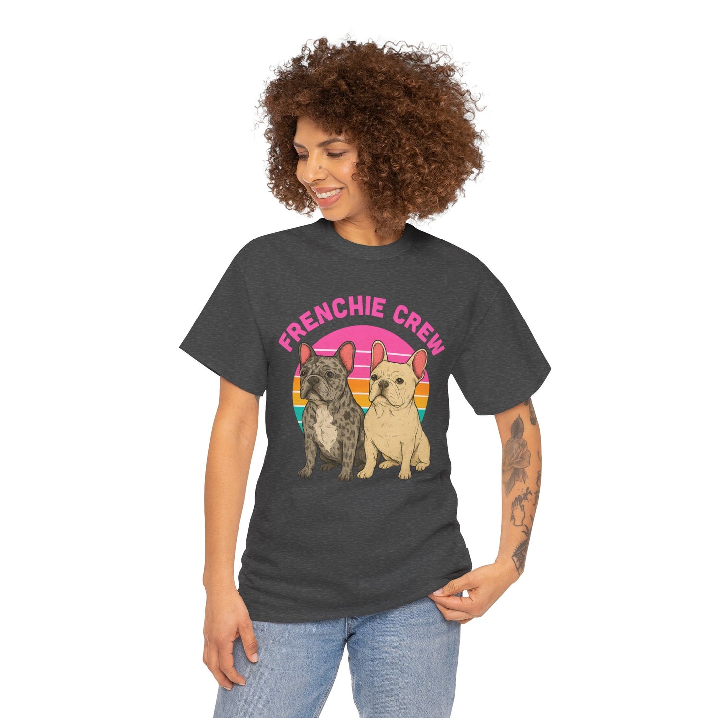 Frenchie Crew T-Shirt | Retro French Bulldog Tee | Merle & Cream Frenchie Dog Lover Shirt | Cute Gift for Frenchie Moms & Dads