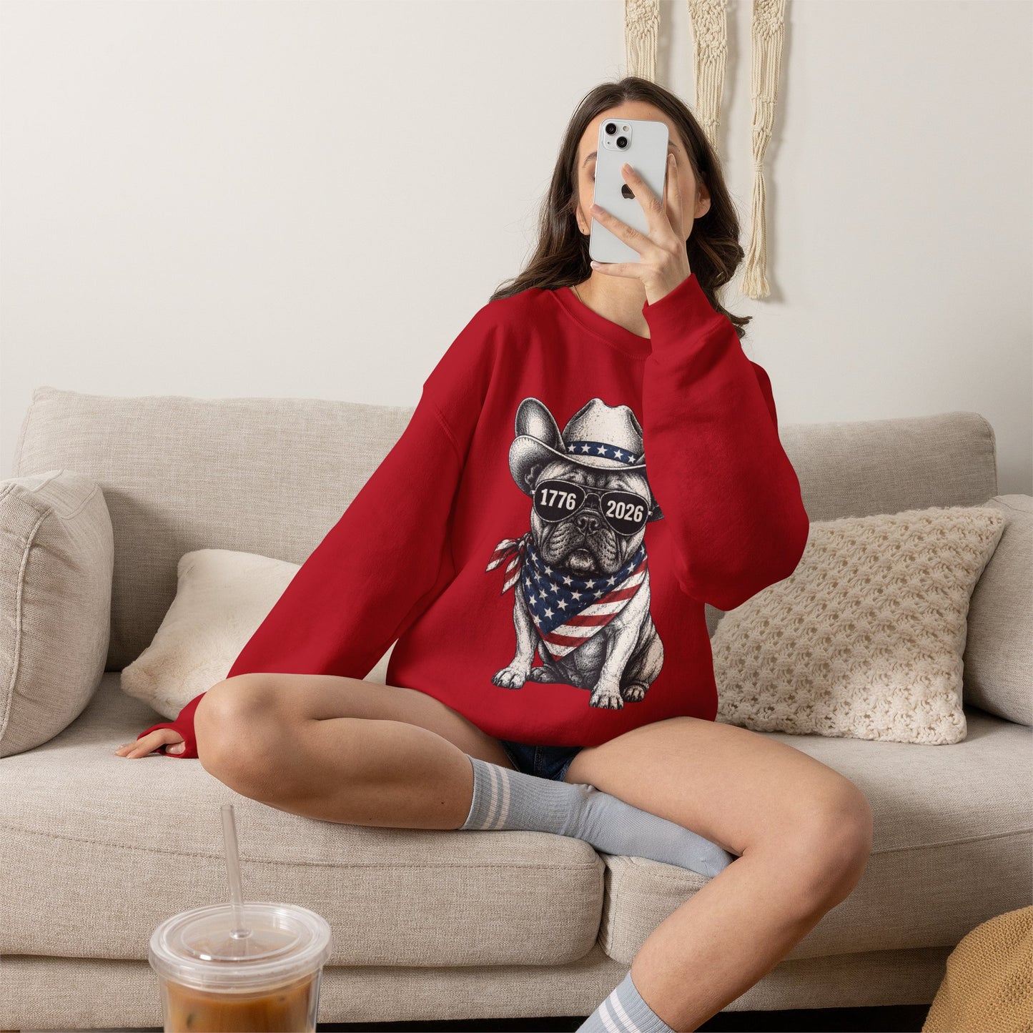 America 250 French Bulldog Sweatshirt, Patriotic Frenchie Crewneck, 1776 2026 USA Anniversary Sweatshirt, Fourth of July Dog Lover Gift