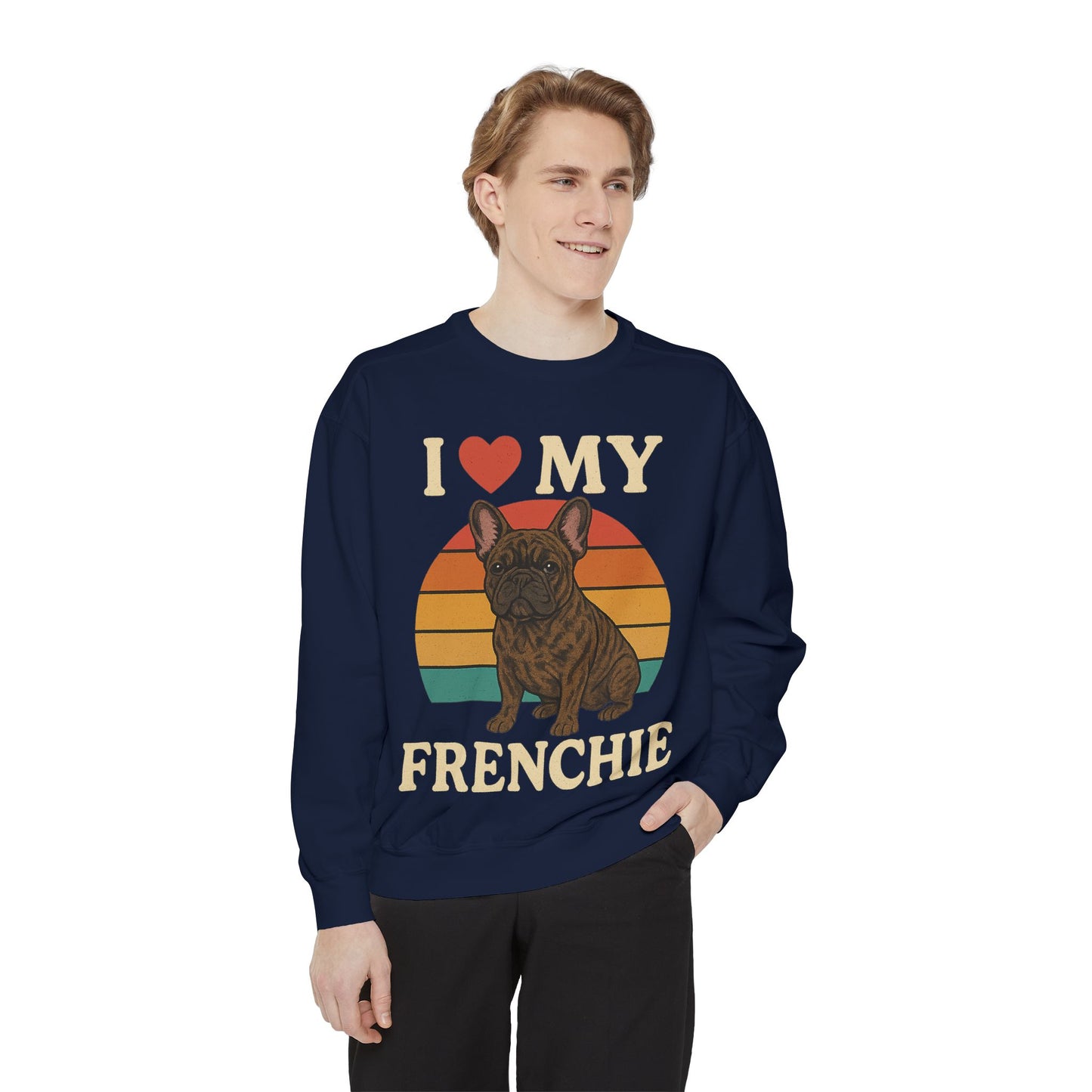 Retro Brindle French Bulldog Pullover | Vintage Frenchie Sweatshirt | Cute Dog Lover Gift | Unisex Cozy French Bulldog Sweater