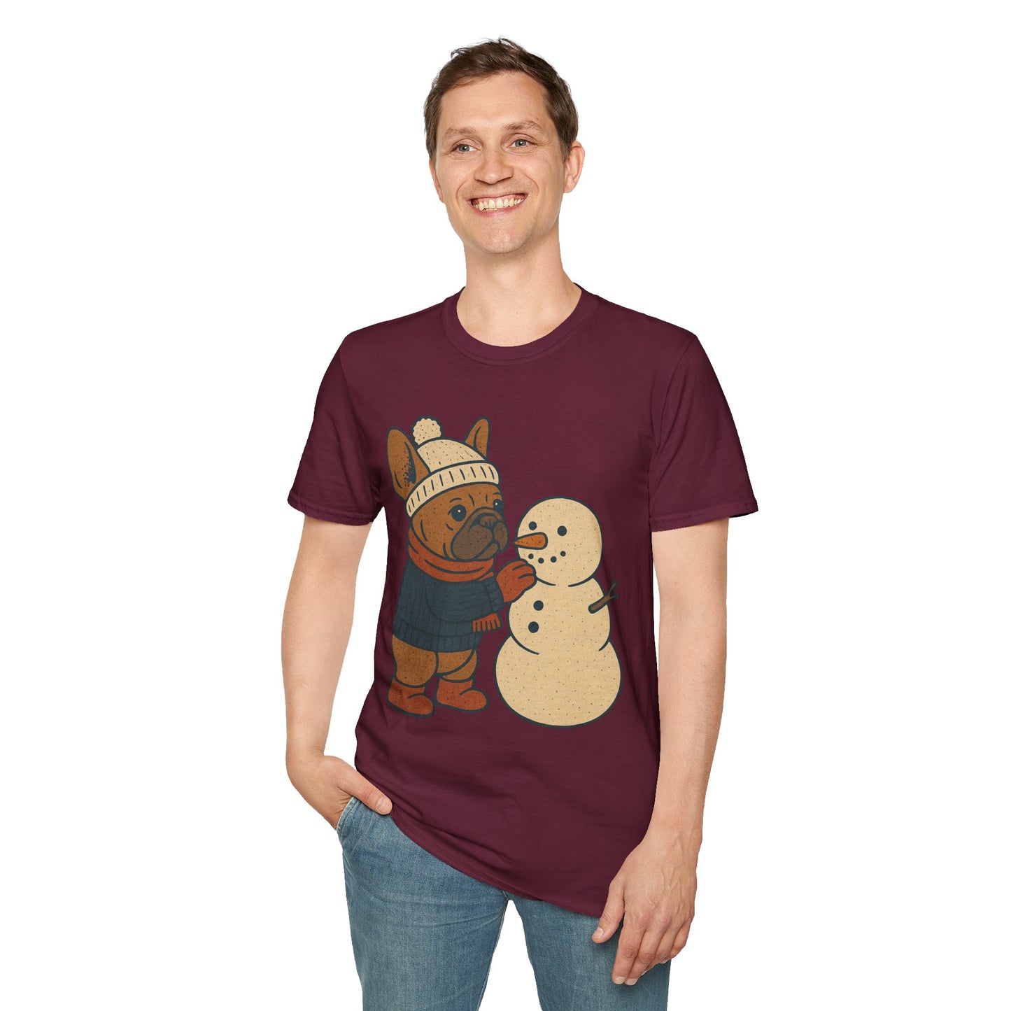 French Bulldog Snowman T-Shirt • Cute Winter Frenchie Tee • Holiday Dog Lover Shirt • Christmas Pup Graphic • Cozy Winter Pet Lover Gift