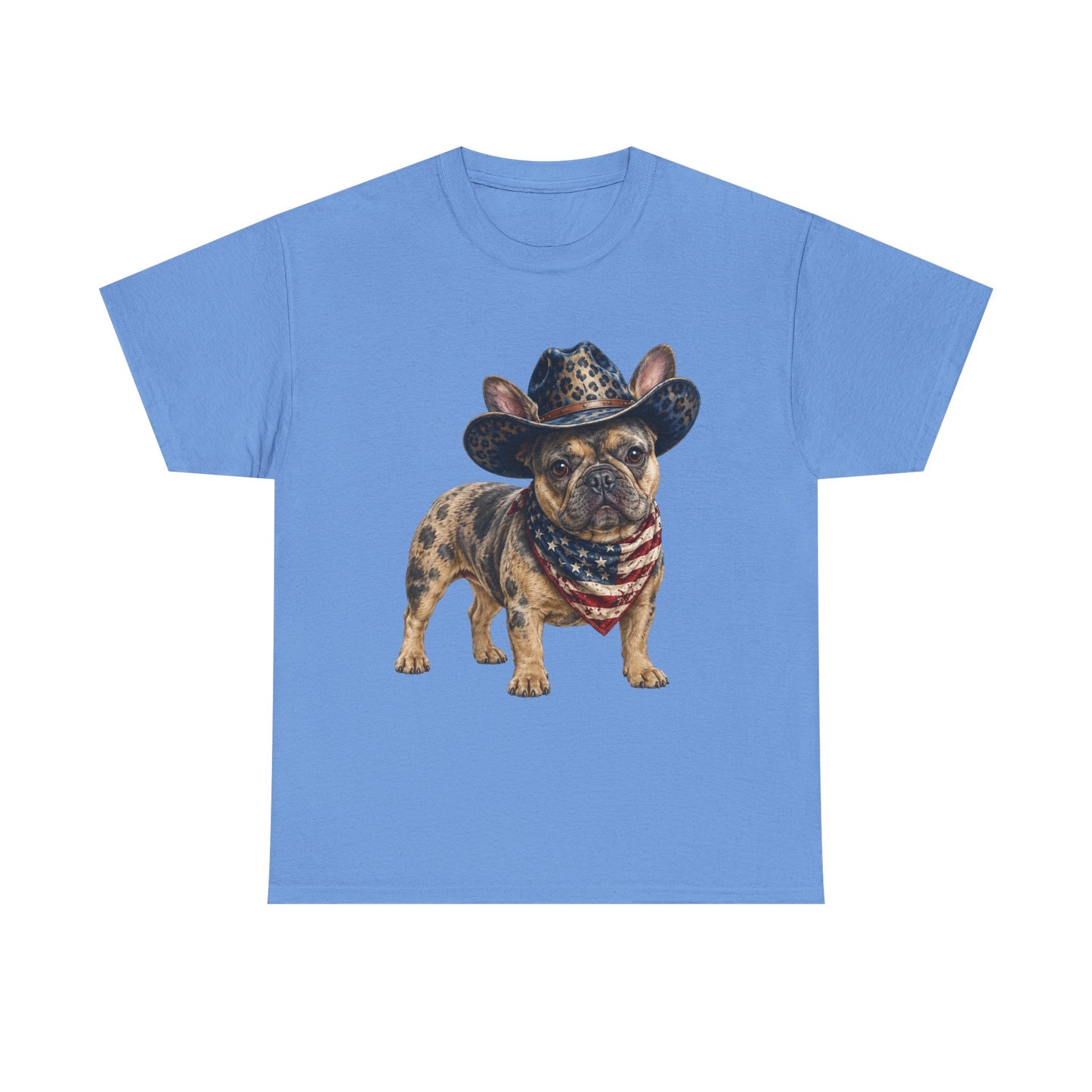 Patriotic Merle French Bulldog Shirt, Cowboy Frenchie Tee, American Flag Bandana Dog Shirt, Fourth of July French Bulldog Gift