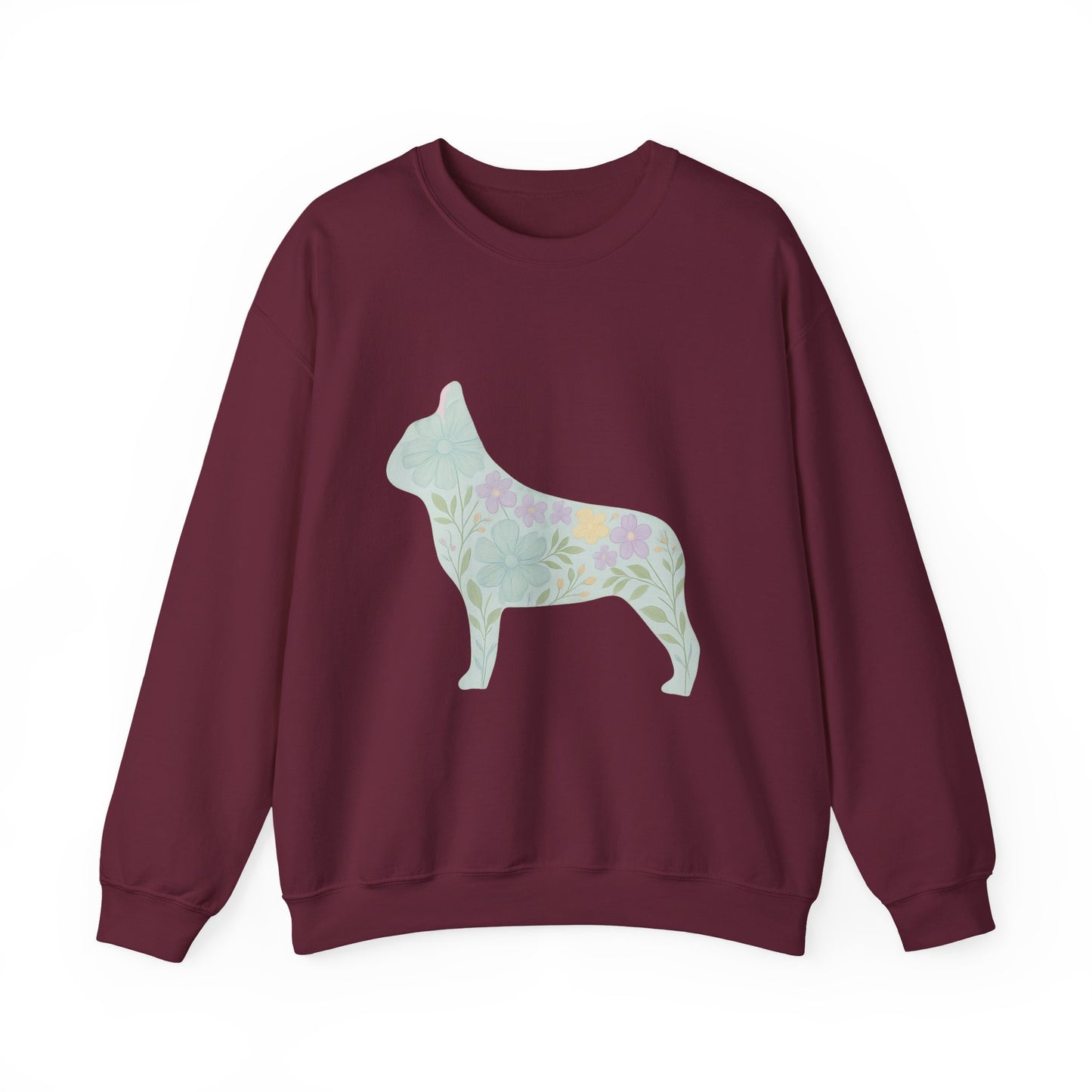 Floral Frenchie Sweatshirt | Pastel French Bulldog Pullover | Feminine Dog Lover Crewneck | Soft Pink Flower Silhouette Sweater