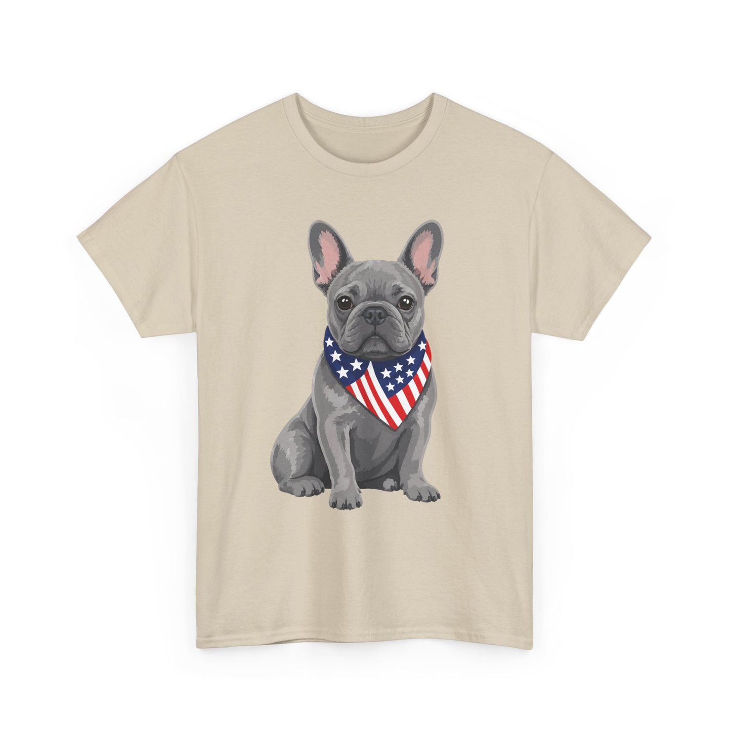 Patriotic French Bulldog Shirt, Blue Frenchie American Flag Bandana Tee, Fourth of July Dog Lover Shirt, USA French Bulldog Gift