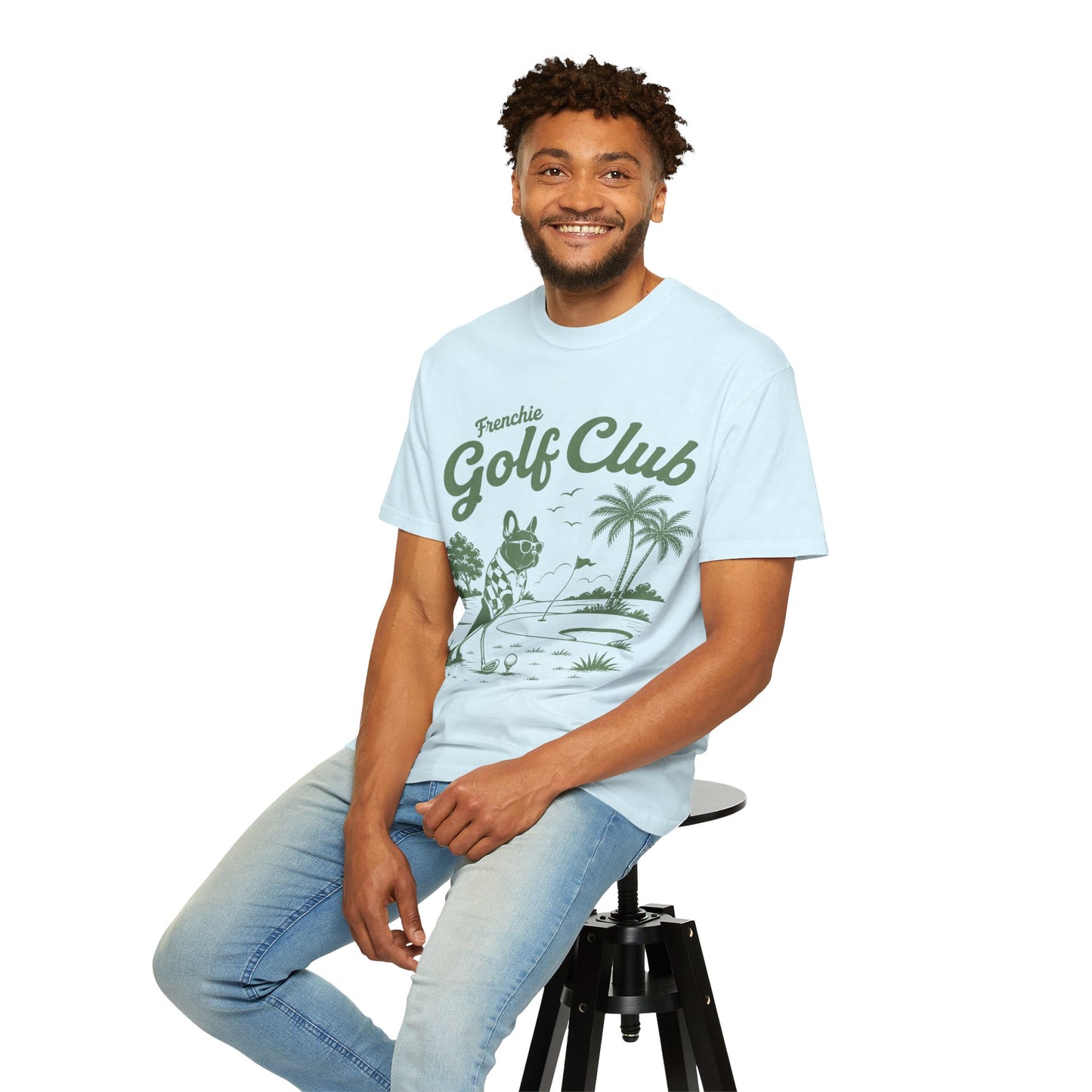 Golf Club T-Shirt — 'Frenchie Golf Club' Graphic Tee for Dog & Golf Lovers