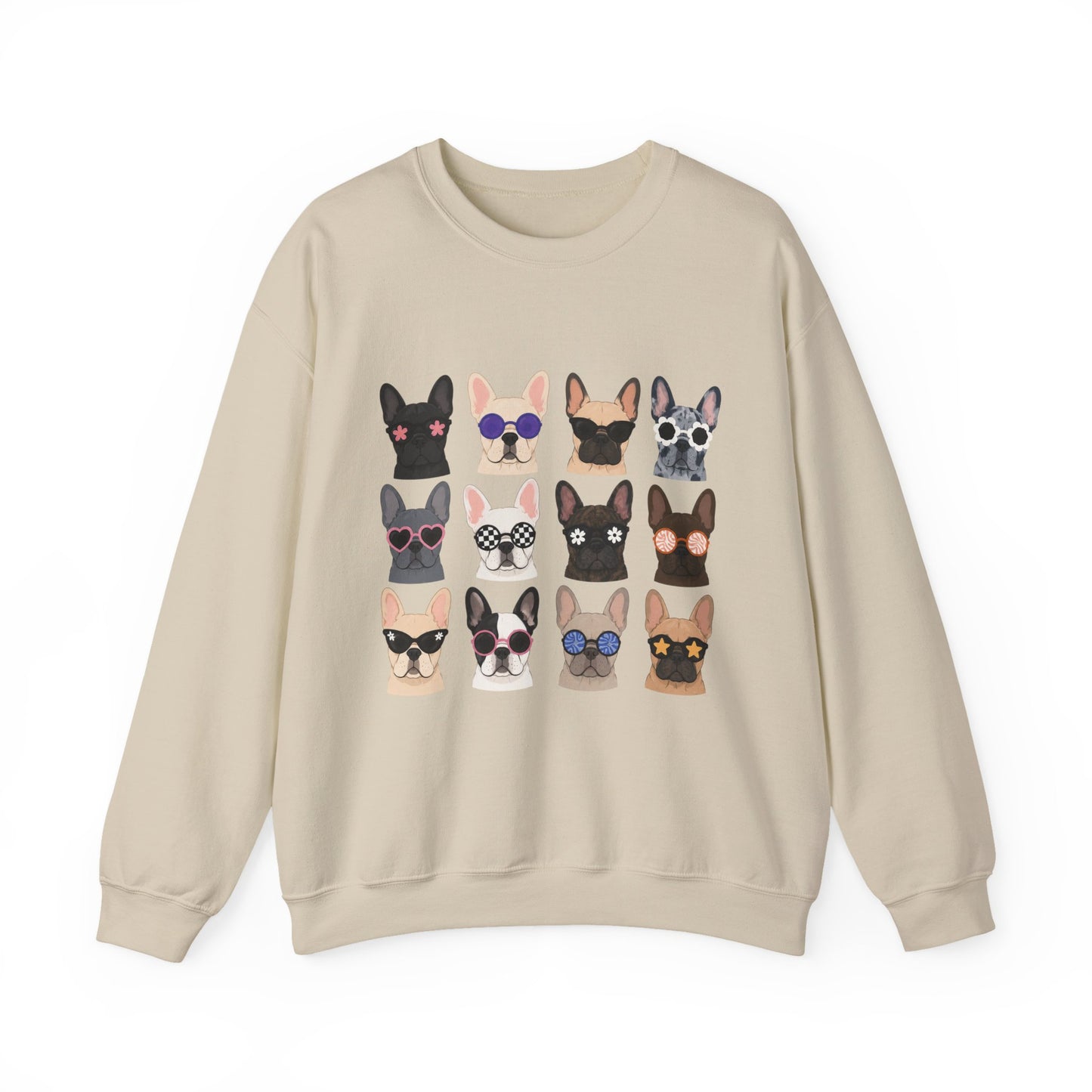French Bulldog Faces Crewneck Sweatshirt – Cute Sunglasses Dogs Graphic