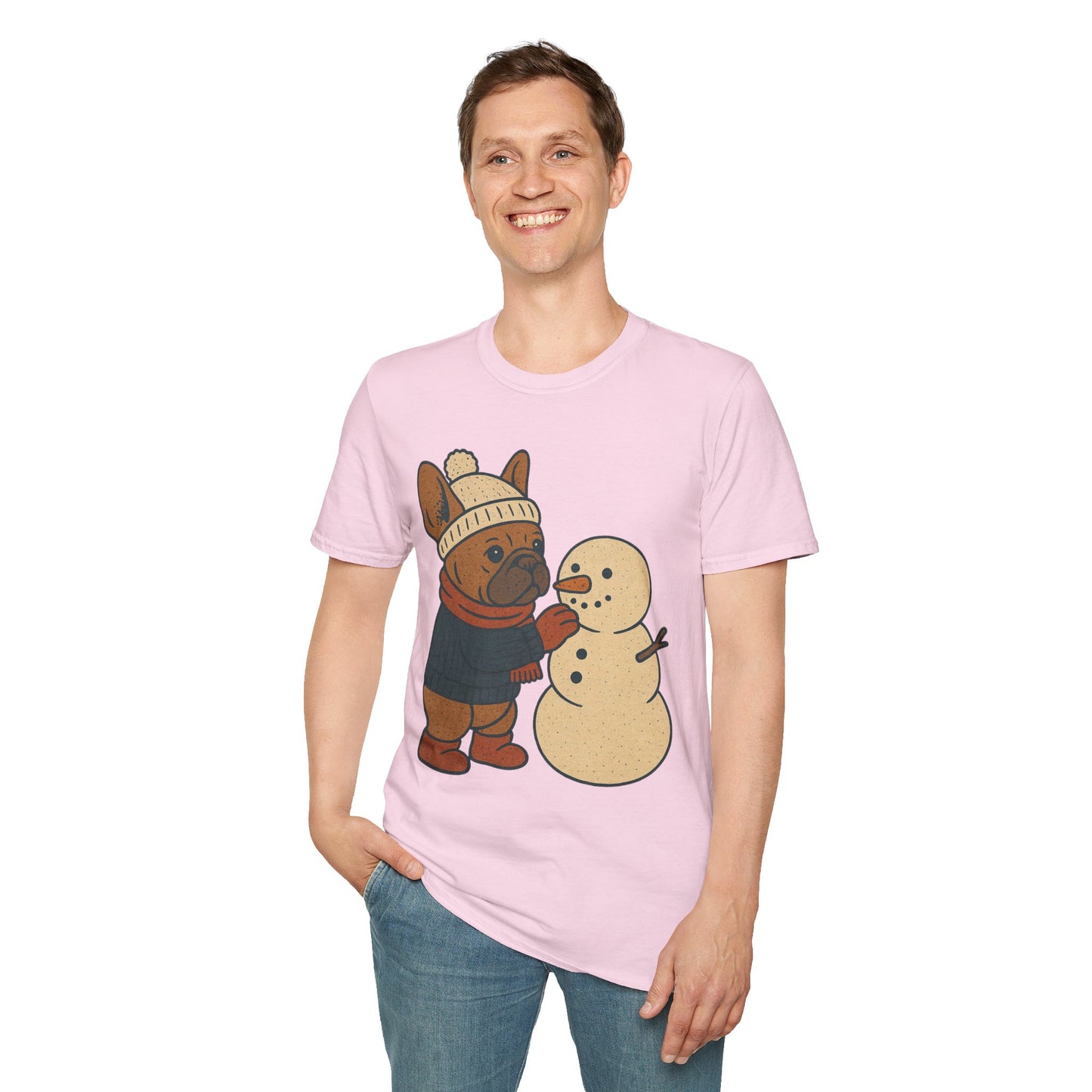 French Bulldog Snowman T-Shirt • Cute Winter Frenchie Tee • Holiday Dog Lover Shirt • Christmas Pup Graphic • Cozy Winter Pet Lover Gift
