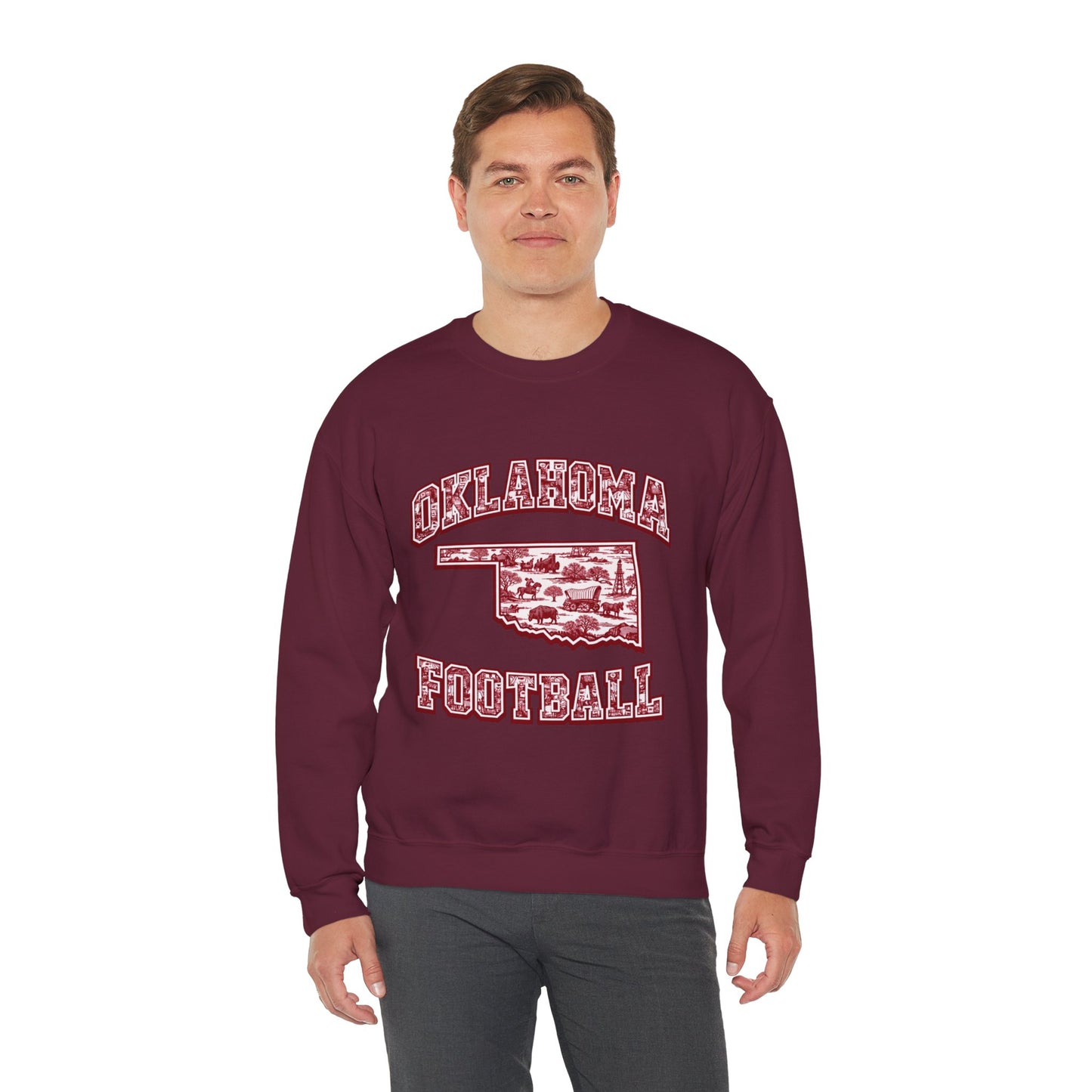 Oklahoma Football Sweatshirt, Oklahoma State Toile Crewneck, Crimson Game Day Sweatshirt, Oklahoma Fan Gift, Vintage Football Crewneck, sooner