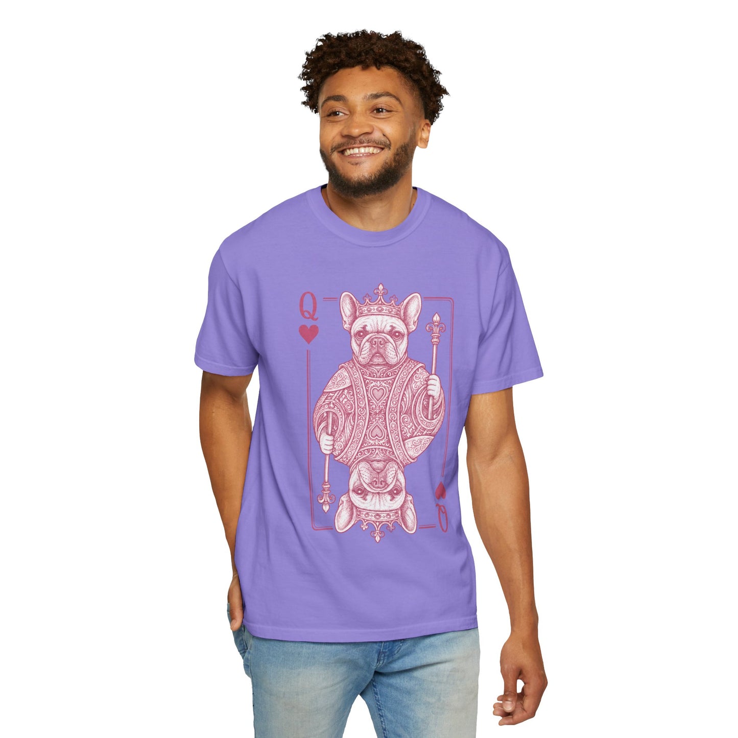 Queen of Hearts French Bulldog Shirt, Frenchie Queen Playing Card Tee, Dog Mom Gift, Cute French Bulldog Graphic Shirt, Royal Frenchie T-Shirt