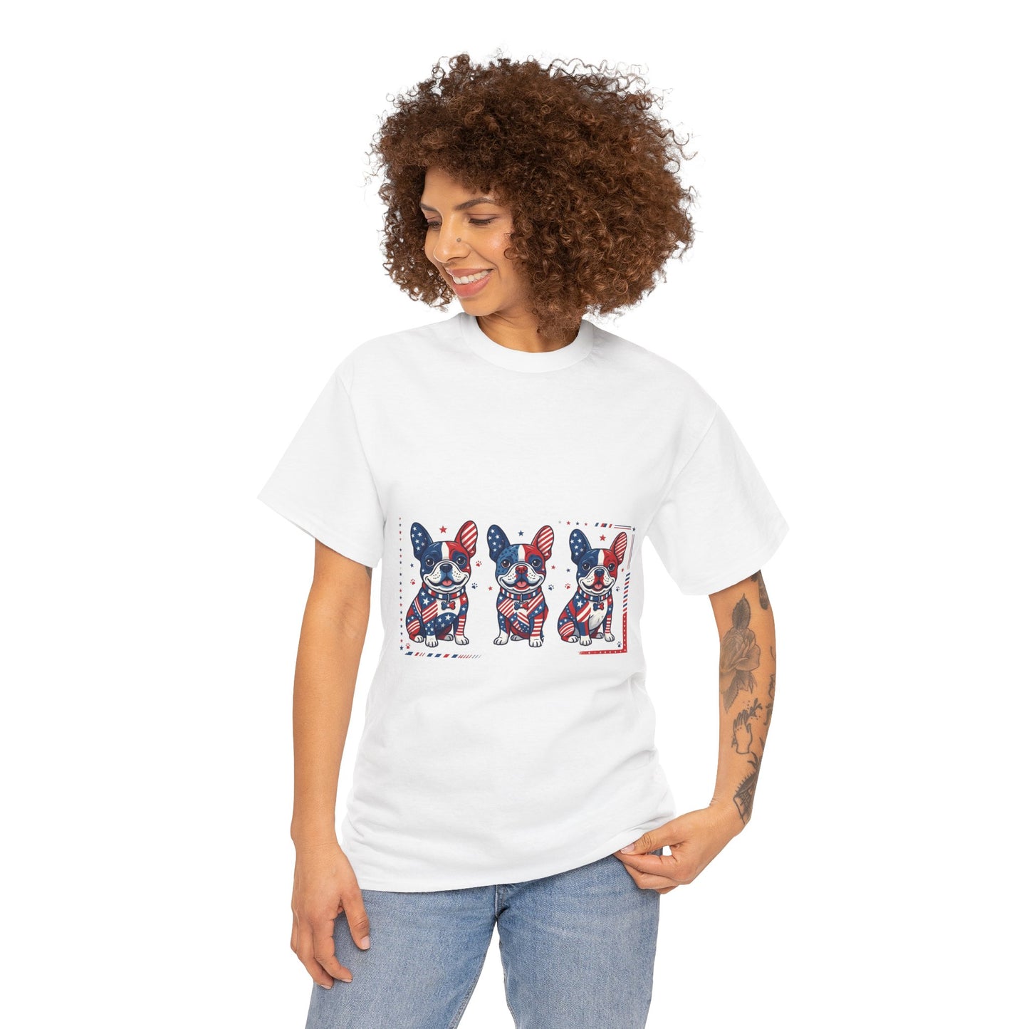 Patriotic French Bulldog Shirt, American Flag Frenchie Trio Tee, Fourth of July Dog Lover Shirt, USA French Bulldog Gift, Frenchie Mom Shirt