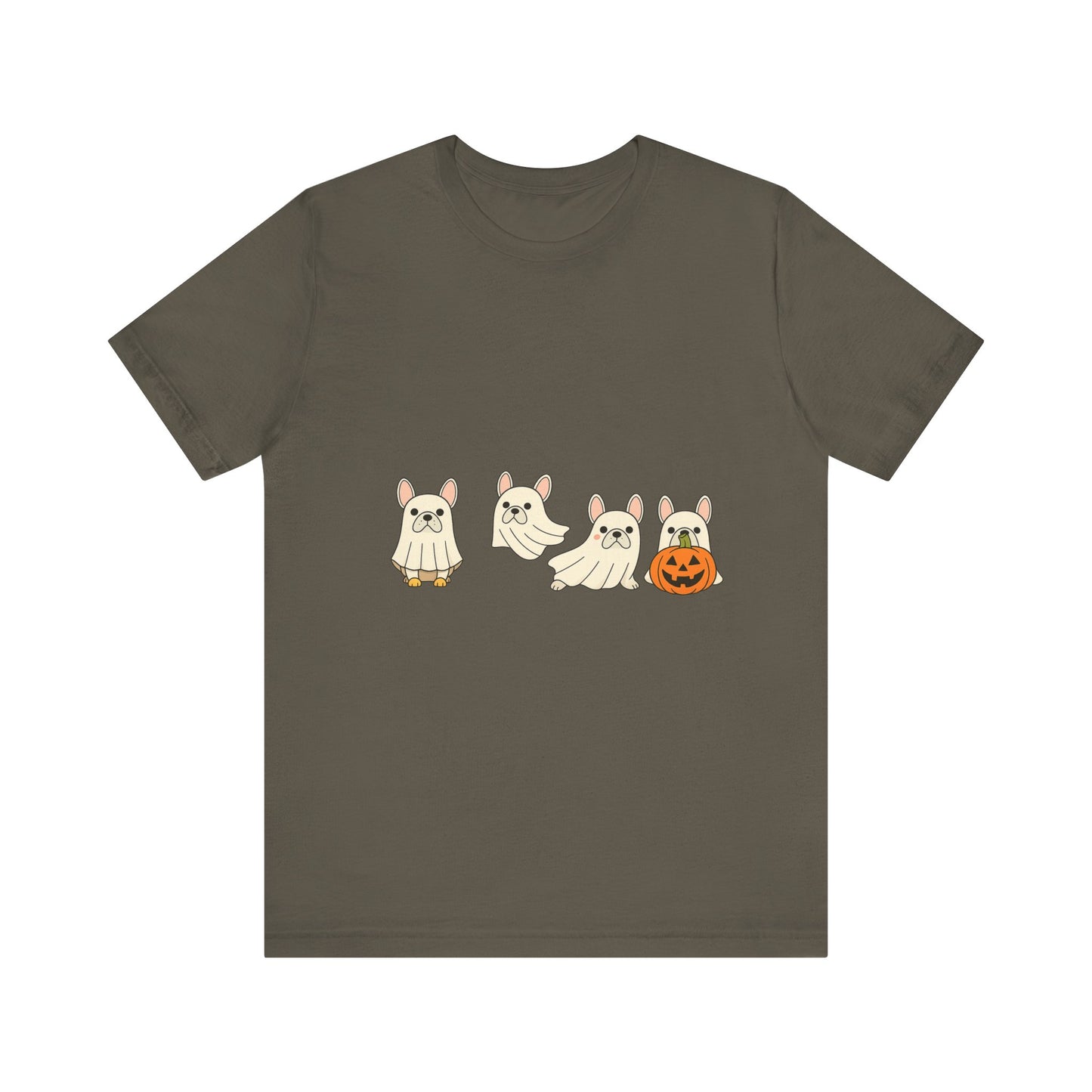 Frenchie Ghost Halloween T-Shirt | Cute French Bulldog Graphic Tee | Funny Dog Lover Spooky Season Shirt | Pumpkin Ghost Frenchie Tee