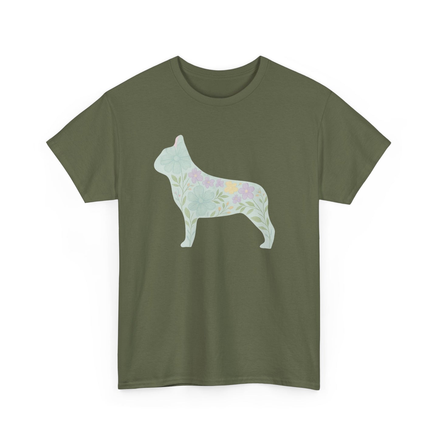 Floral French Bulldog T-Shirt | Pastel Dog Lover Tee | Soft Floral Frenchie Silhouette Shirt | Cute Gift for French Bulldog Moms