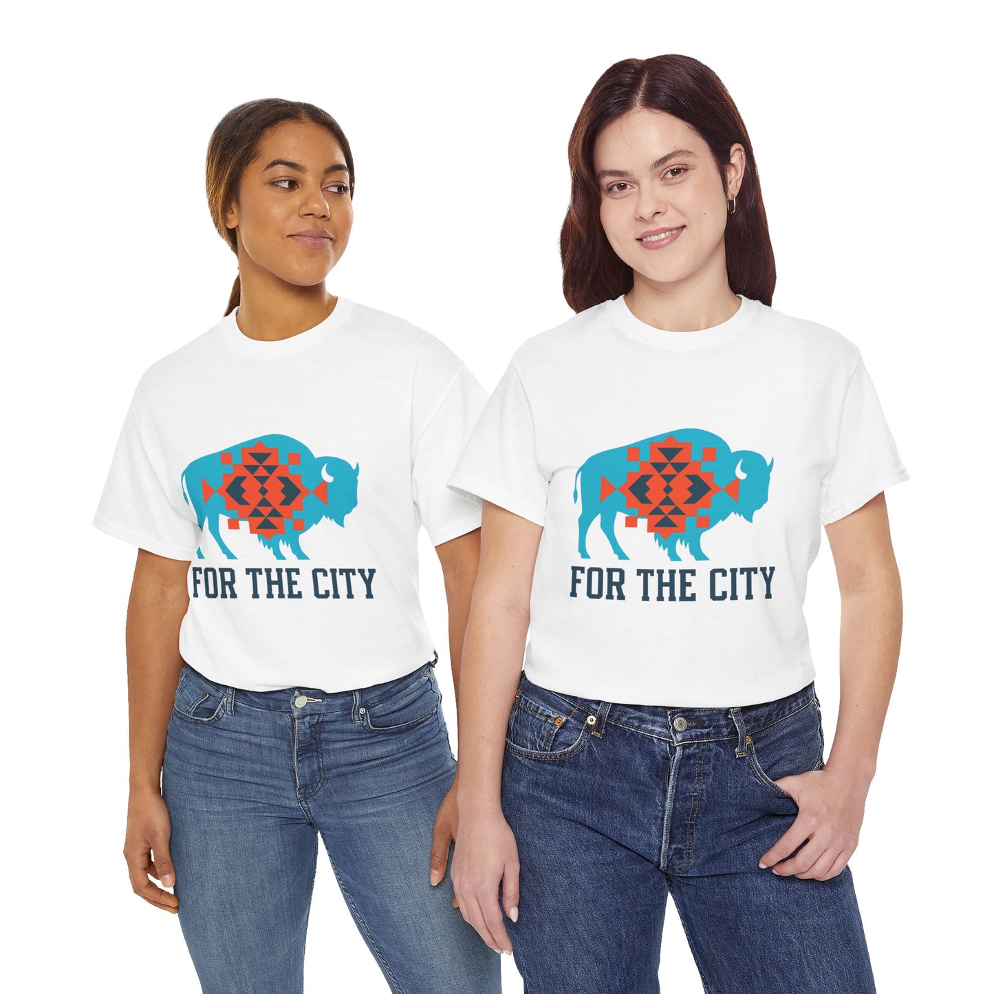 For The City Tribal Bison T-Shirt | Oklahoma Pride Tee | Blue & Orange Southwestern Bison Graphic | OKC Fan Inspired Shirt | Local Oklahoma Gift