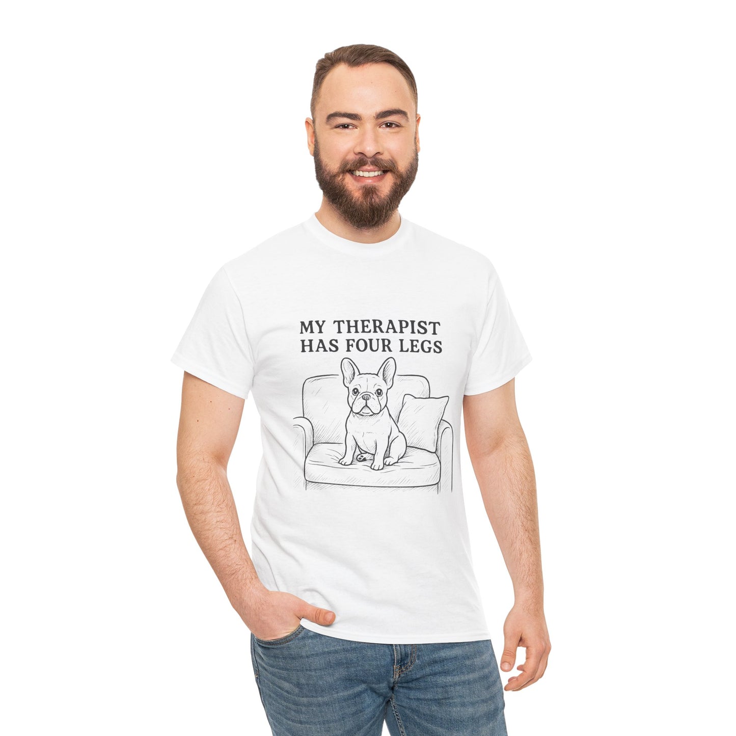 My Therapist Has Four Legs French Bulldog Shirt – Funny Dog Lover Tee, Frenchie Owner Gift, Mental Health Humor Shirt, Cute Pet Apparel