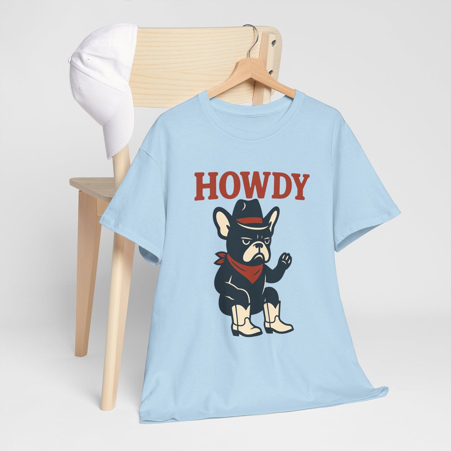 Howdy Frenchie T-Shirt | Cowboy French Bulldog Tee | Western Dog Lover Shirt | Cute Rodeo Pet Gift | Funny Frenchie Cowboy Graphic Tee