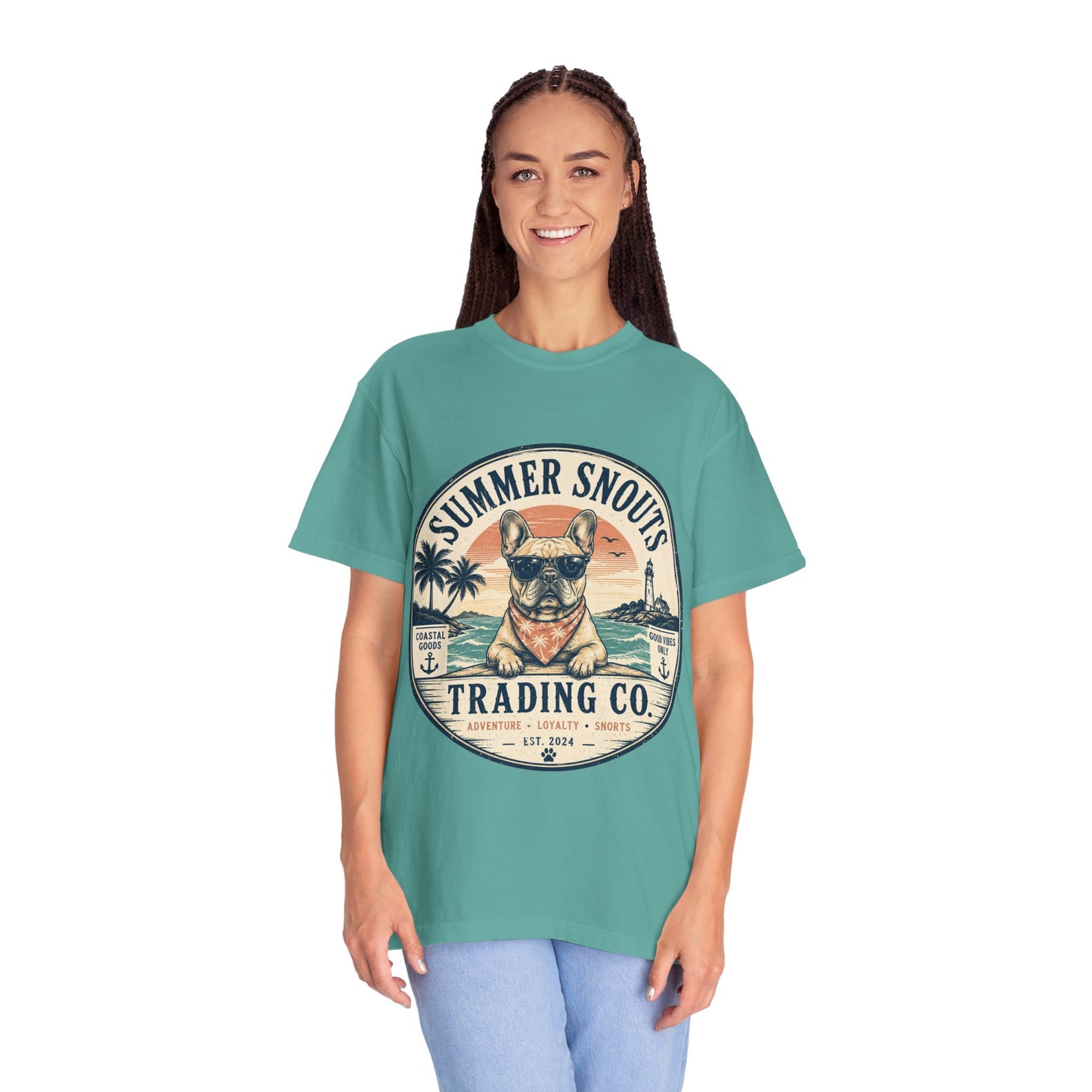 Summer Snouts Trading Co. T-Shirt — Vintage Beach French Bulldog Graphic Tee