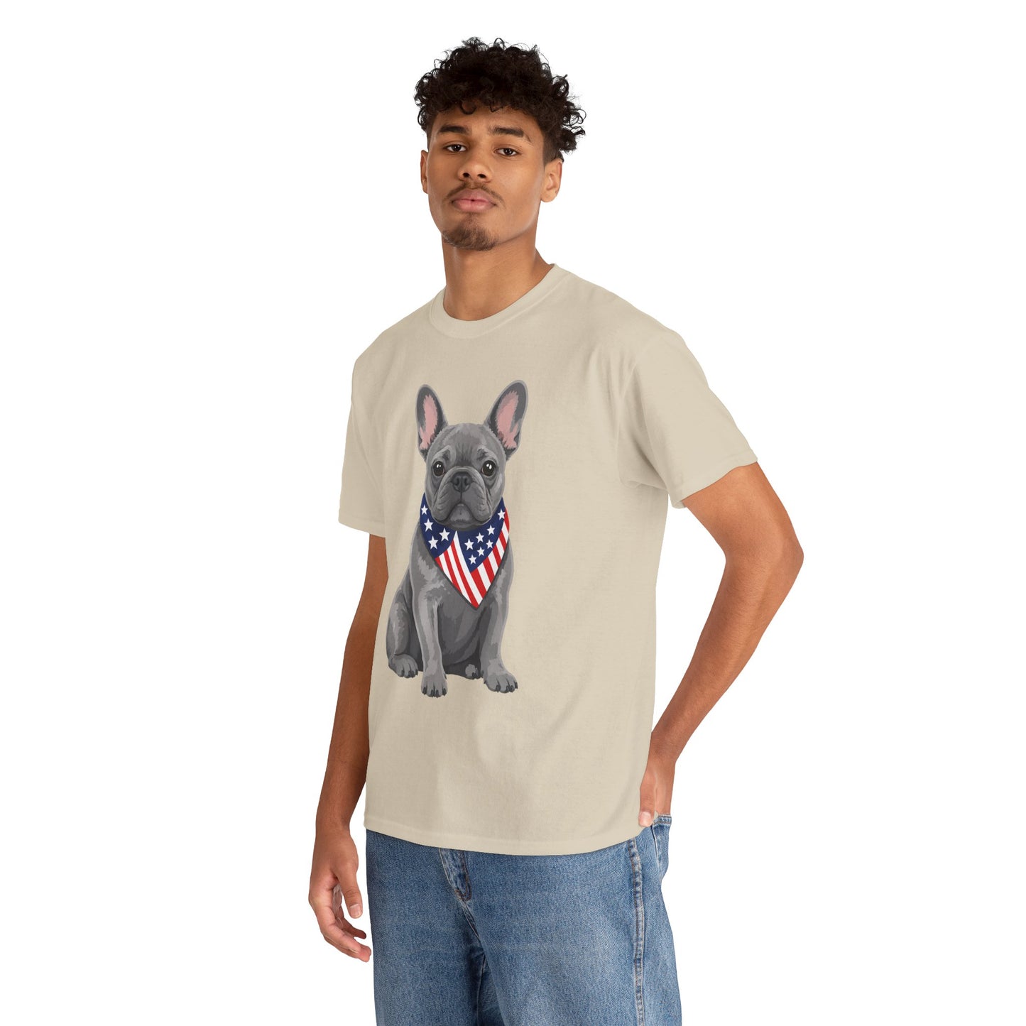 Patriotic French Bulldog Shirt, Blue Frenchie American Flag Bandana Tee, Fourth of July Dog Lover Shirt, USA French Bulldog Gift