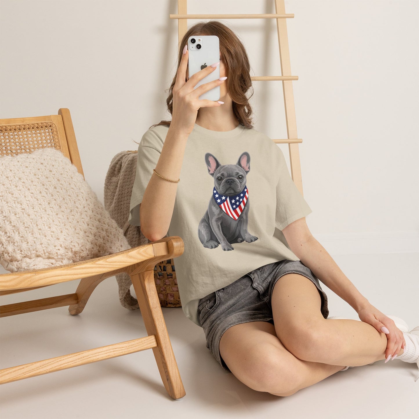 Patriotic French Bulldog Shirt, Blue Frenchie American Flag Bandana Tee, Fourth of July Dog Lover Shirt, USA French Bulldog Gift