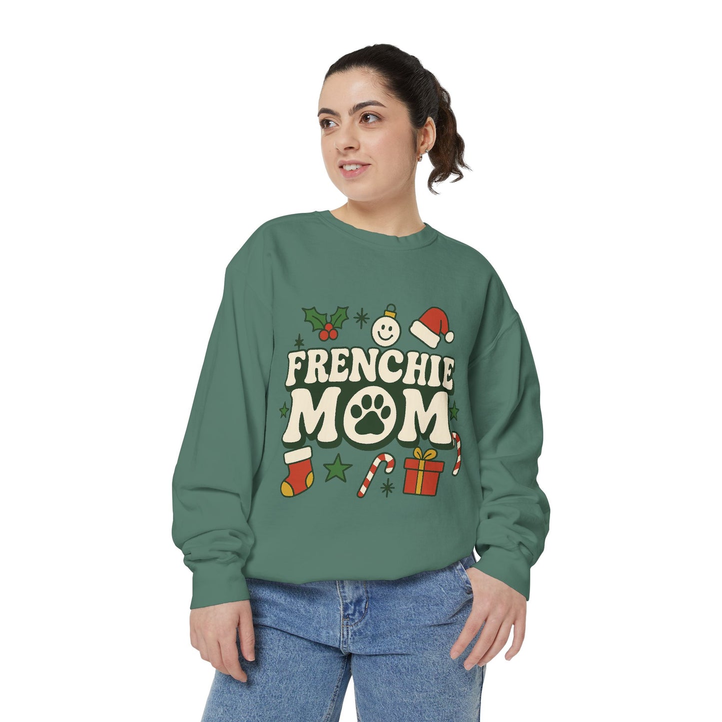 Frenchie Mom Christmas Sweatshirt | Holiday Dog Mom Pullover | Cute French Bulldog Crewneck | Festive Dog Lover Gift Sweater