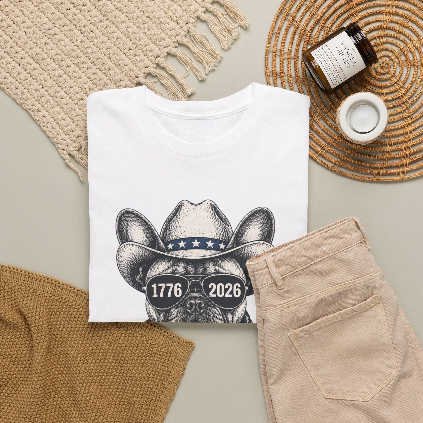 Patriotic French Bulldog Shirt, 250th Anniversary America Tee, 1776 2026 Frenchie Cowboy Shirt, 4th of July Dog Lover Gift