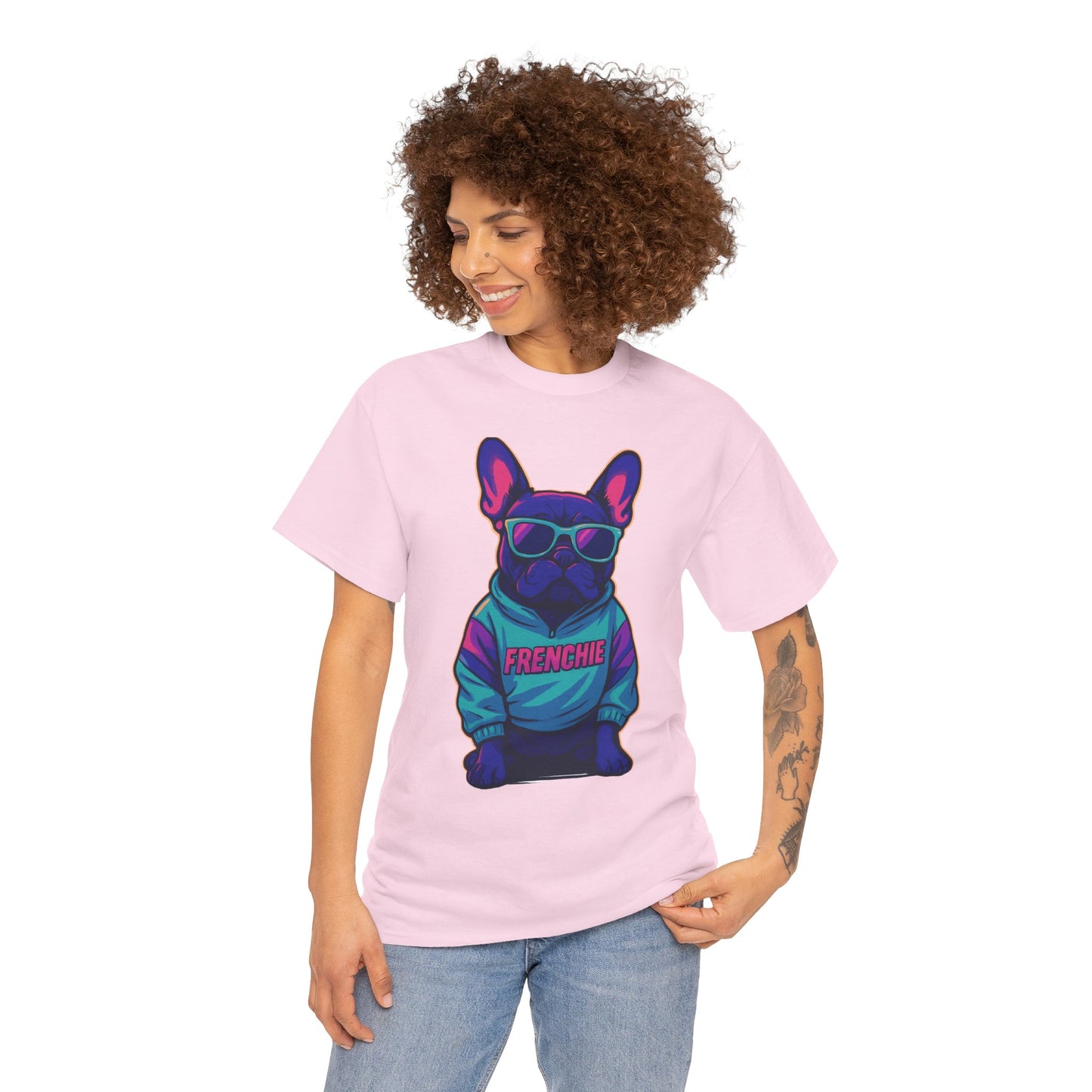 Vaporwave Frenchie T-Shirt | Retro Neon Dog Graphic | 80s Style French Bulldog Tee | Colorful Streetwear Gift for Dog Lovers | Cool Pet Apparel