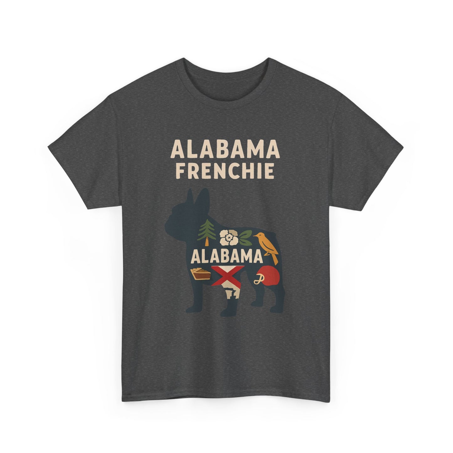 Alabama Frenchie T-Shirt – French Bulldog State Pride Tee, Retro Alabama Dog Lover Shirt, Southern Frenchie Gift for Pet Lovers