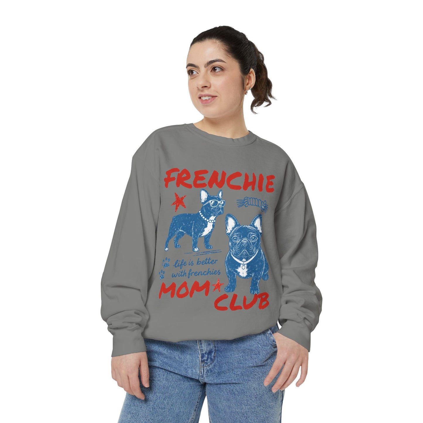 Frenchie Mom Club Sweatshirt, French Bulldog Mom Crewneck, Frenchie Mama Sweatshirt, Dog Mom Gift, Vintage French Bulldog Graphic Sweatshirt, Cozy Frenchie Lover Pullover