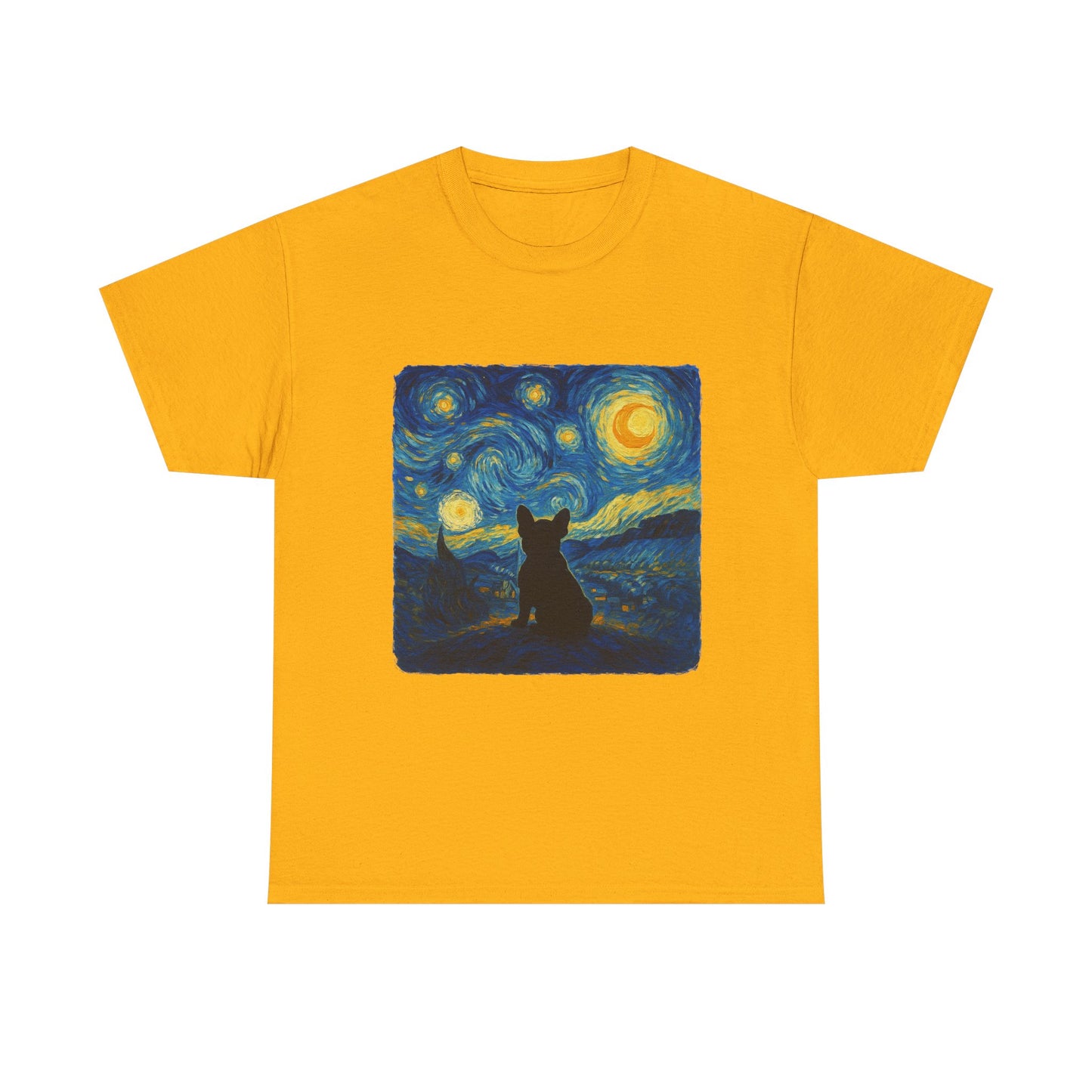 Starry Night Frenchie T-Shirt – Van Gogh Inspired French Bulldog Tee, Artistic Dog Lover Shirt, Unique Gift for Pet Moms & Dads