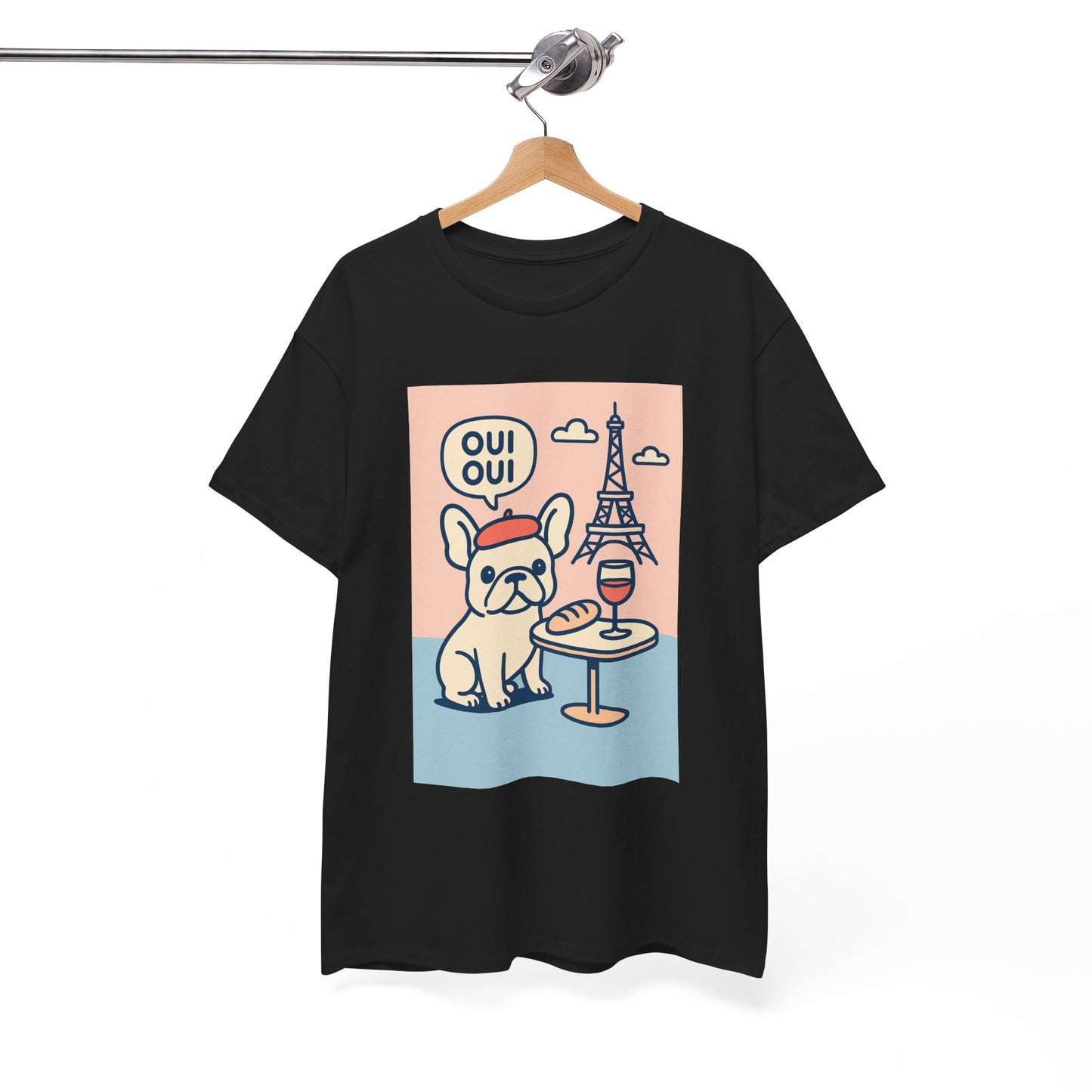 Oui Oui Frenchie Paris T-Shirt – Cute French Bulldog Café Tee, Paris Dog Lover Shirt, Beret & Baguette Graphic, French Bulldog Gift for Women & Men