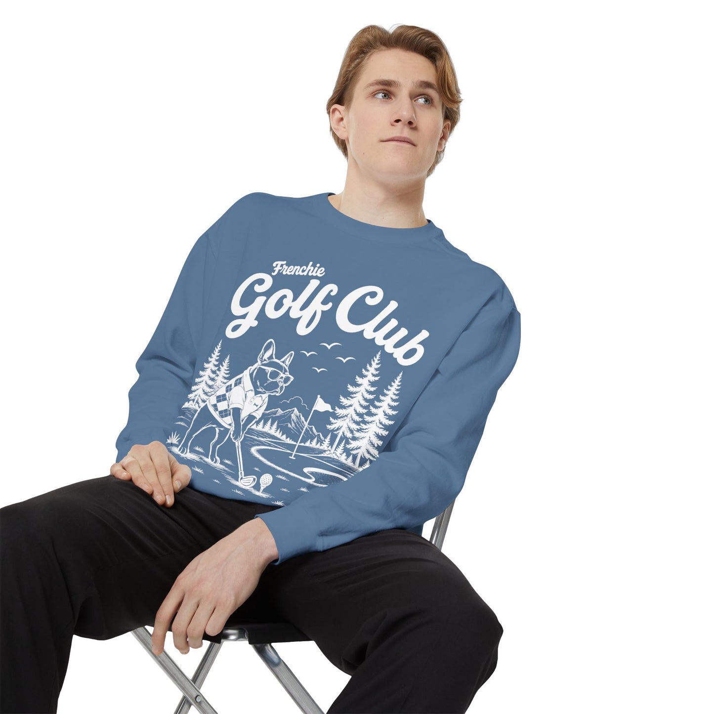 Frenchie Golf Club Sweatshirt, Golfing French Bulldog Crewneck, Golf Lover Dog Sweatshirt, Country Club Frenchie Gift, Vintage Golf Sweatshirt