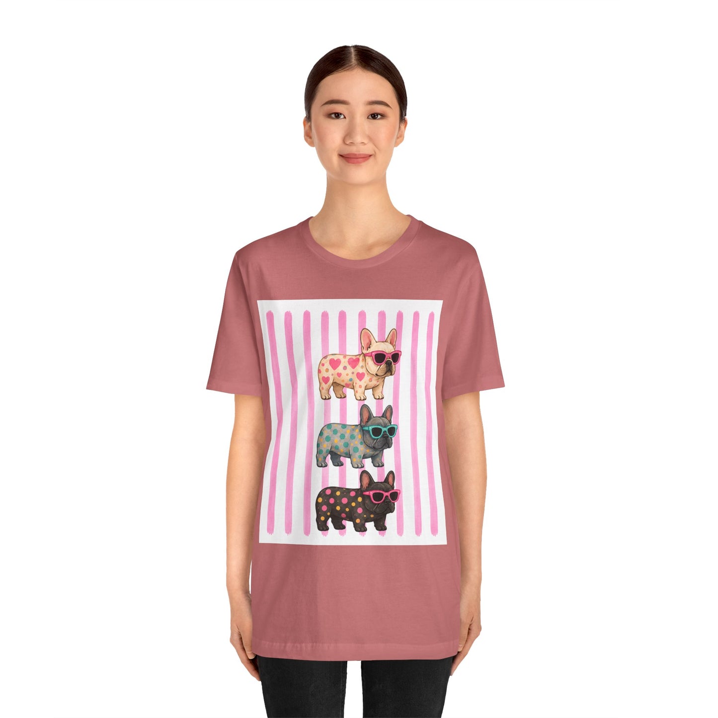Cute French Bulldog Shirt, Pink Frenchie Sunglasses Tee, Colorful Frenchie Graphic Shirt, Dog Mom Gift, French Bulldog Lover T-Shirt