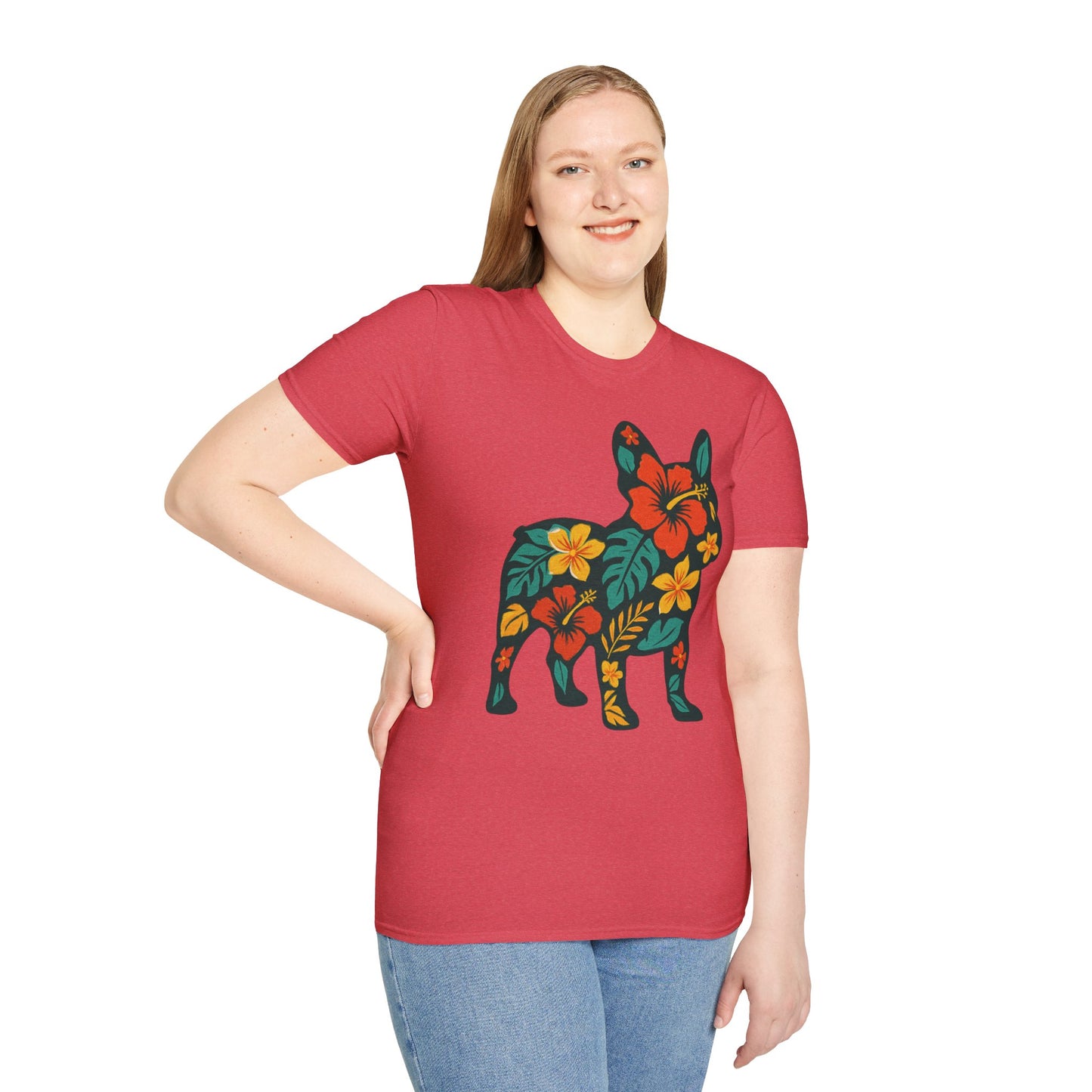Hawaiian Frenchie Shirt | Floral French Bulldog T-Shirt | Tropical Dog Lover Tee | Cute Summer Frenchie Gift | Hibiscus Dog Silhouette