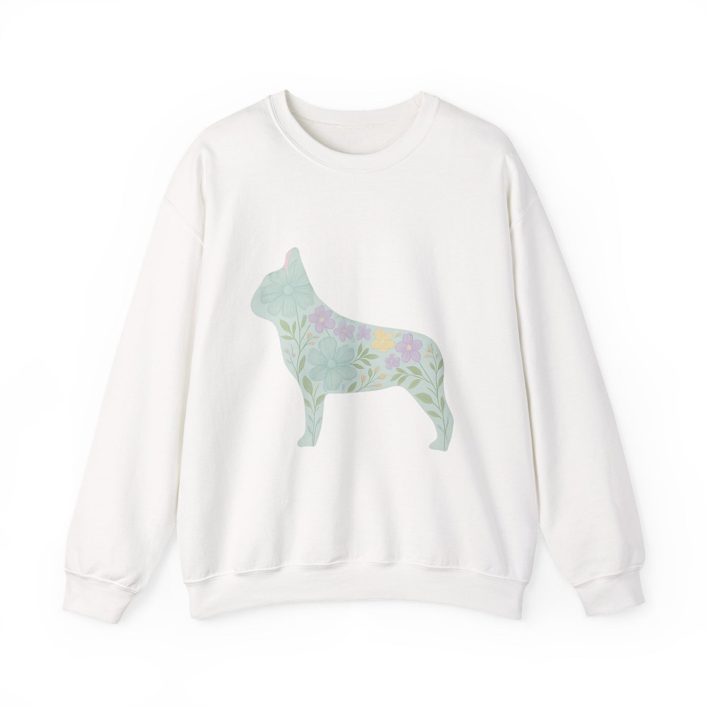 Floral Frenchie Sweatshirt | Pastel French Bulldog Pullover | Feminine Dog Lover Crewneck | Soft Pink Flower Silhouette Sweater