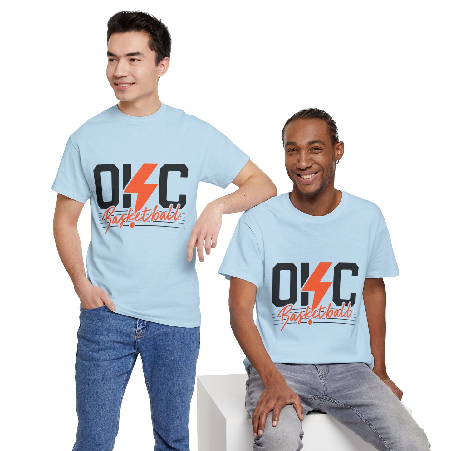 OKC Basketball Lightning Bolt Shirt • Retro Oklahoma City Hoops Tee • Blue & Orange Game Day T-Shirt • Local Basketball Fan Gift
