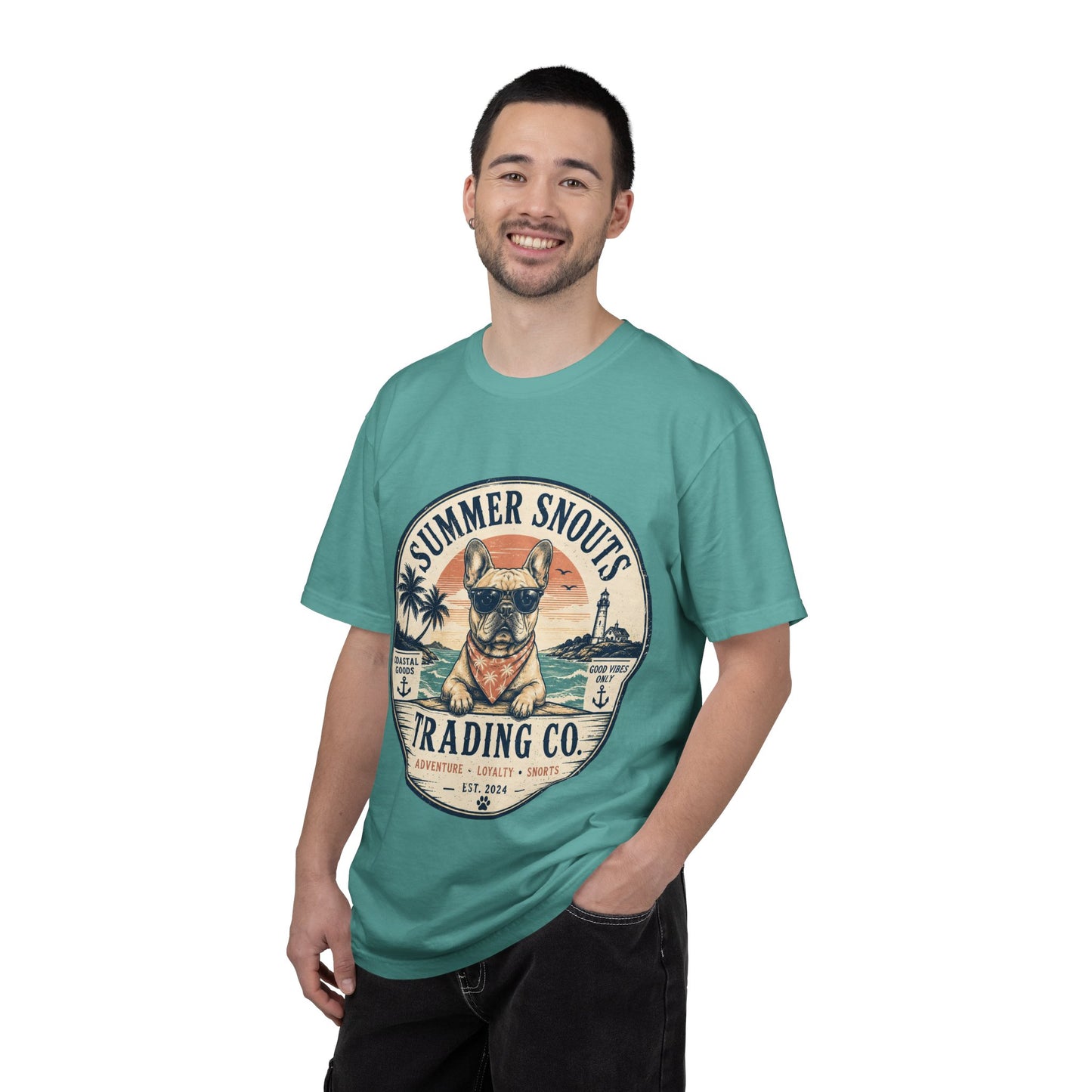 Summer Snouts Trading Co. T-Shirt — Vintage Beach French Bulldog Graphic Tee