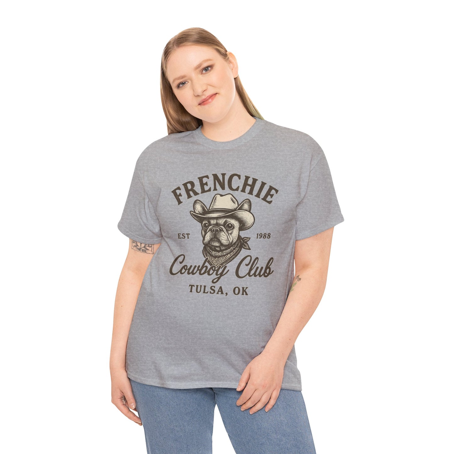 Frenchie Cowboy Club T-Shirt | Western French Bulldog Tee | Tulsa Oklahoma Dog Lover Shirt | Vintage Cowboy Graphic | Country Pet Gift
