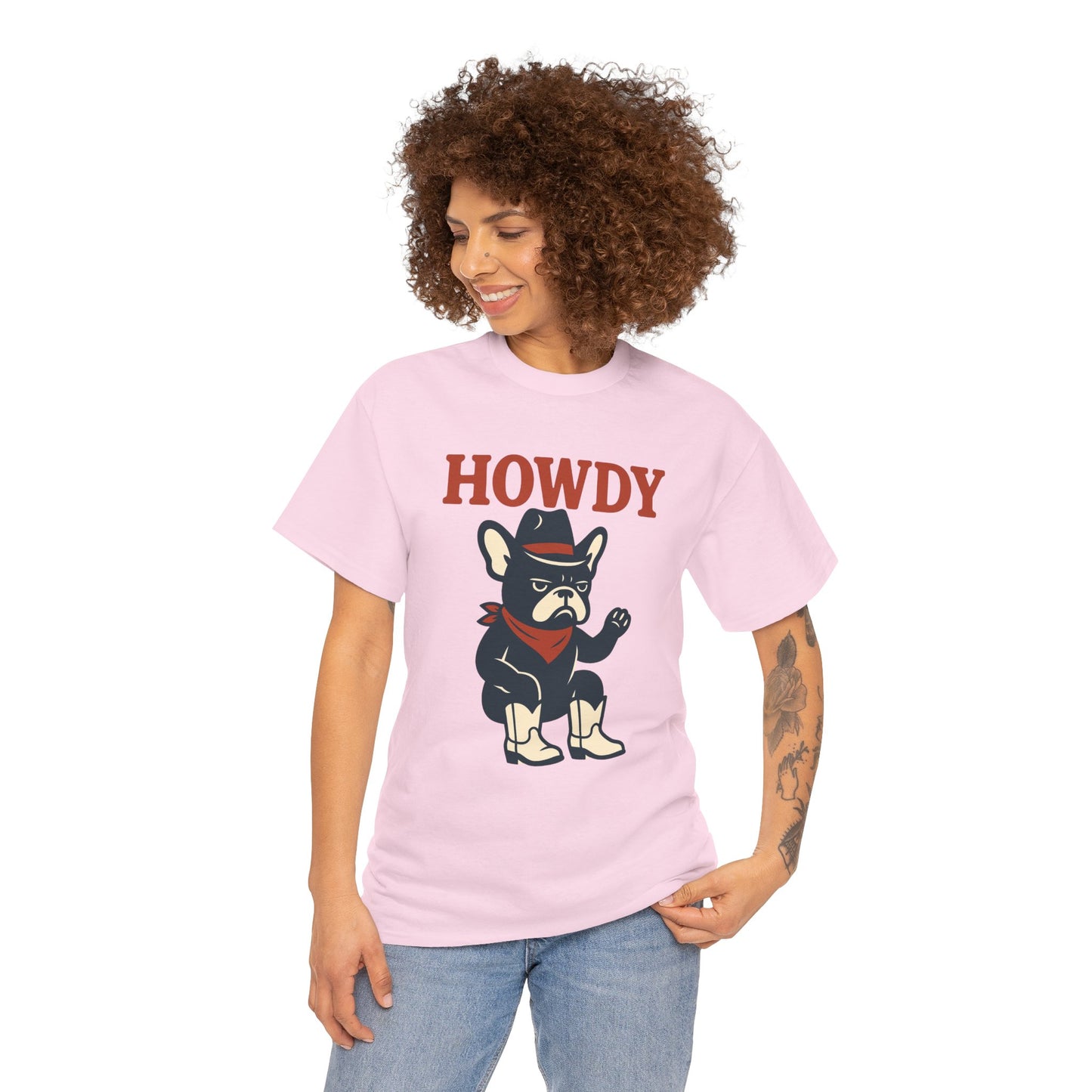 Howdy Frenchie T-Shirt | Cowboy French Bulldog Tee | Western Dog Lover Shirt | Cute Rodeo Pet Gift | Funny Frenchie Cowboy Graphic Tee