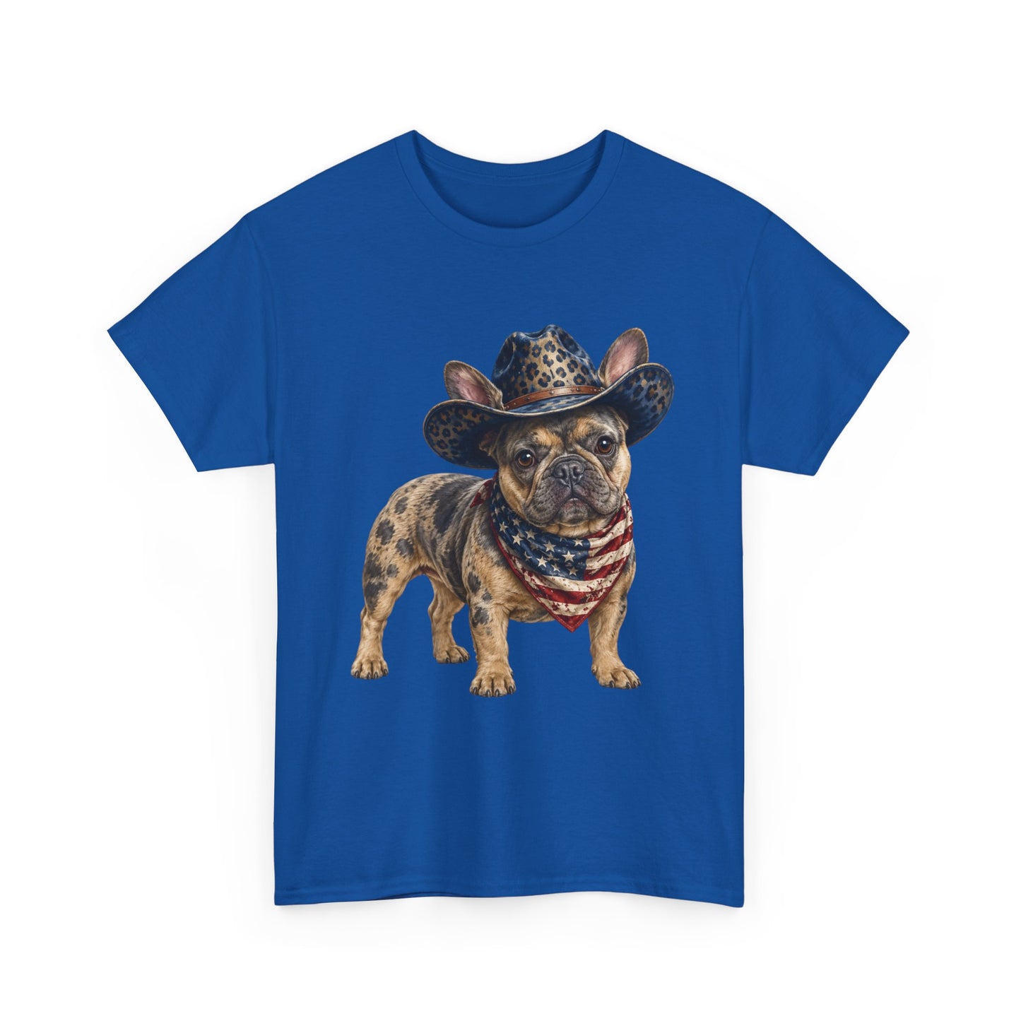 Patriotic Merle French Bulldog Shirt, Cowboy Frenchie Tee, American Flag Bandana Dog Shirt, Fourth of July French Bulldog Gift