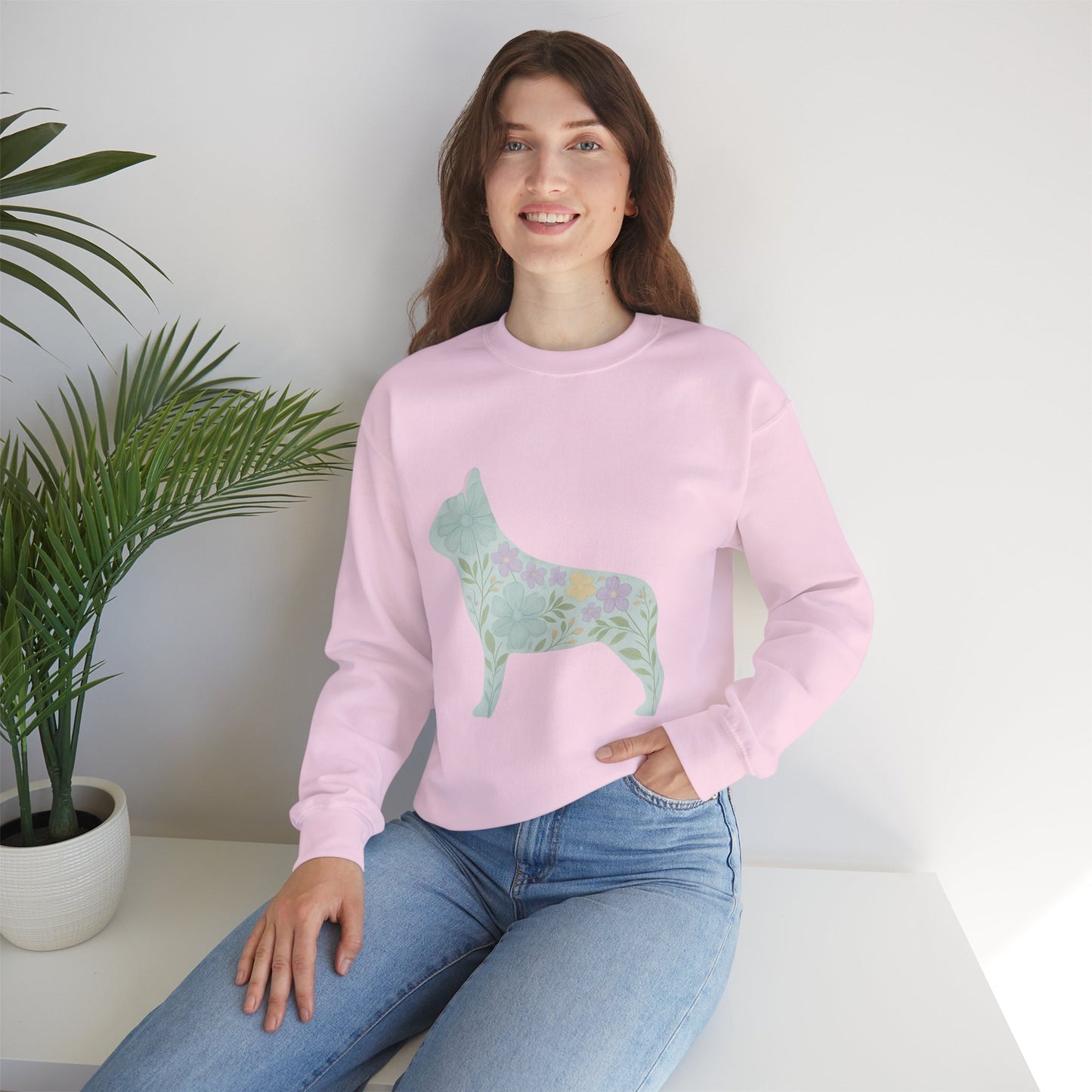 Floral Frenchie Sweatshirt | Pastel French Bulldog Pullover | Feminine Dog Lover Crewneck | Soft Pink Flower Silhouette Sweater