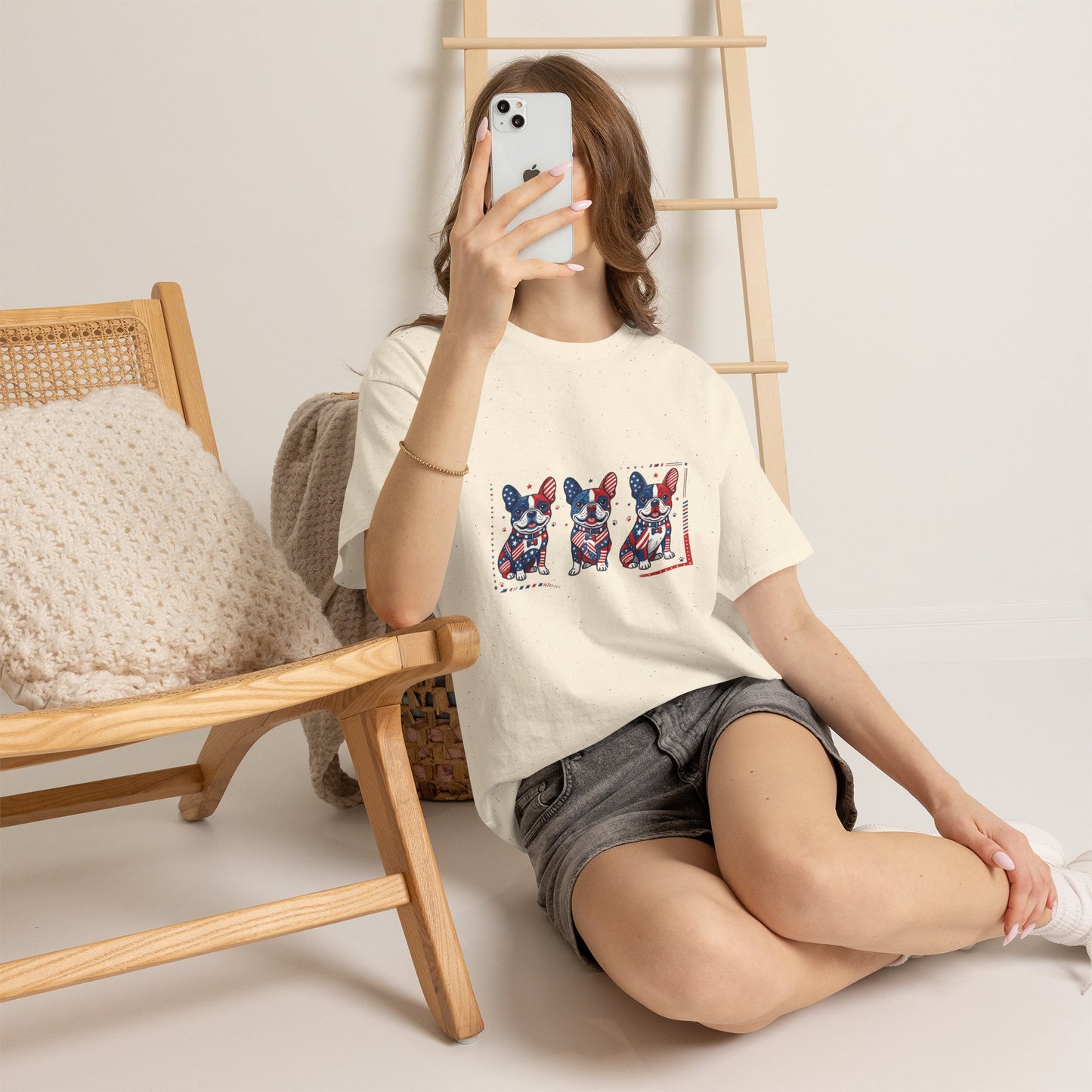 Patriotic French Bulldog Shirt, American Flag Frenchie Trio Tee, Fourth of July Dog Lover Shirt, USA French Bulldog Gift, Frenchie Mom Shirt
