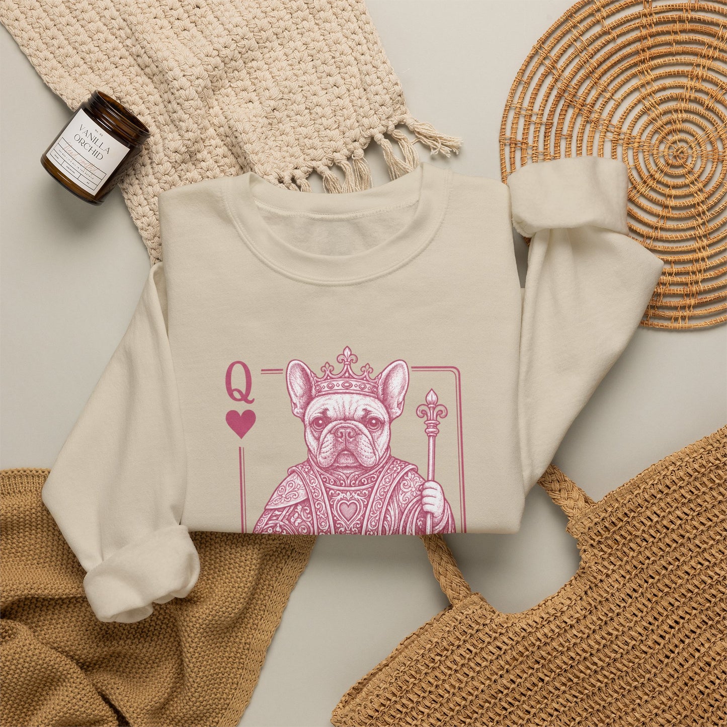 Queen of Hearts French Bulldog Sweatshirt, Frenchie Queen Playing Card Sweatshirt, Dog Mom Crewneck, Royal French Bulldog Gift, Cute Frenchie Sweatshirt