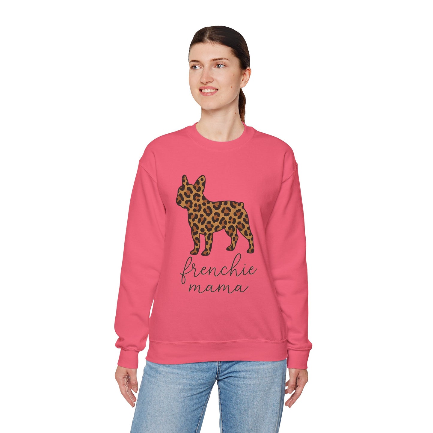 Frenchie Mama Leopard Print Sweatshirt | French Bulldog Mom Crewneck | Cheetah Print Frenchie Sweater | Dog Mom Gift | Cute Animal Print Pullover