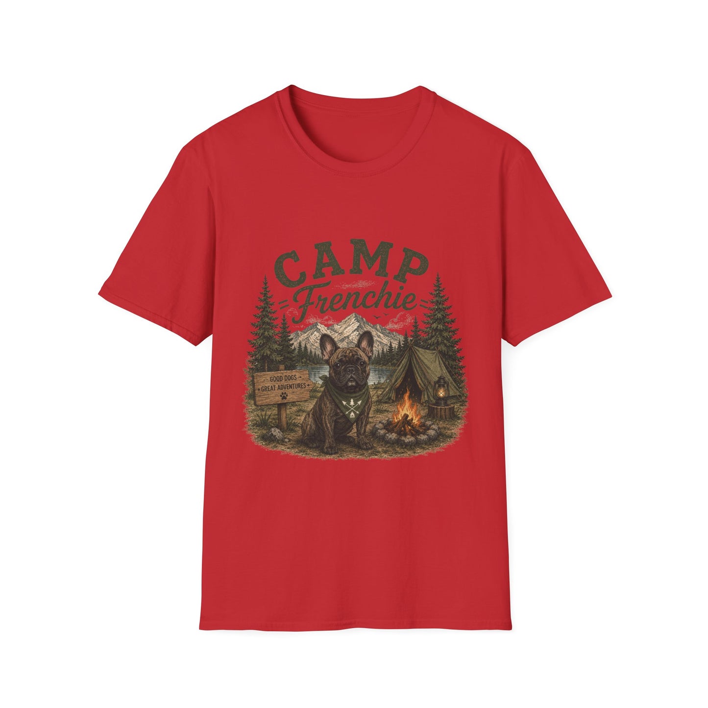 Camp Frenchie Shirt, French Bulldog Camping Shirt, Frenchie Outdoor Tee, Dog Camping Shirt, Adventure Dog Lover Gift, Campfire French Bulldog T-Shirt, Nature Graphic Tee