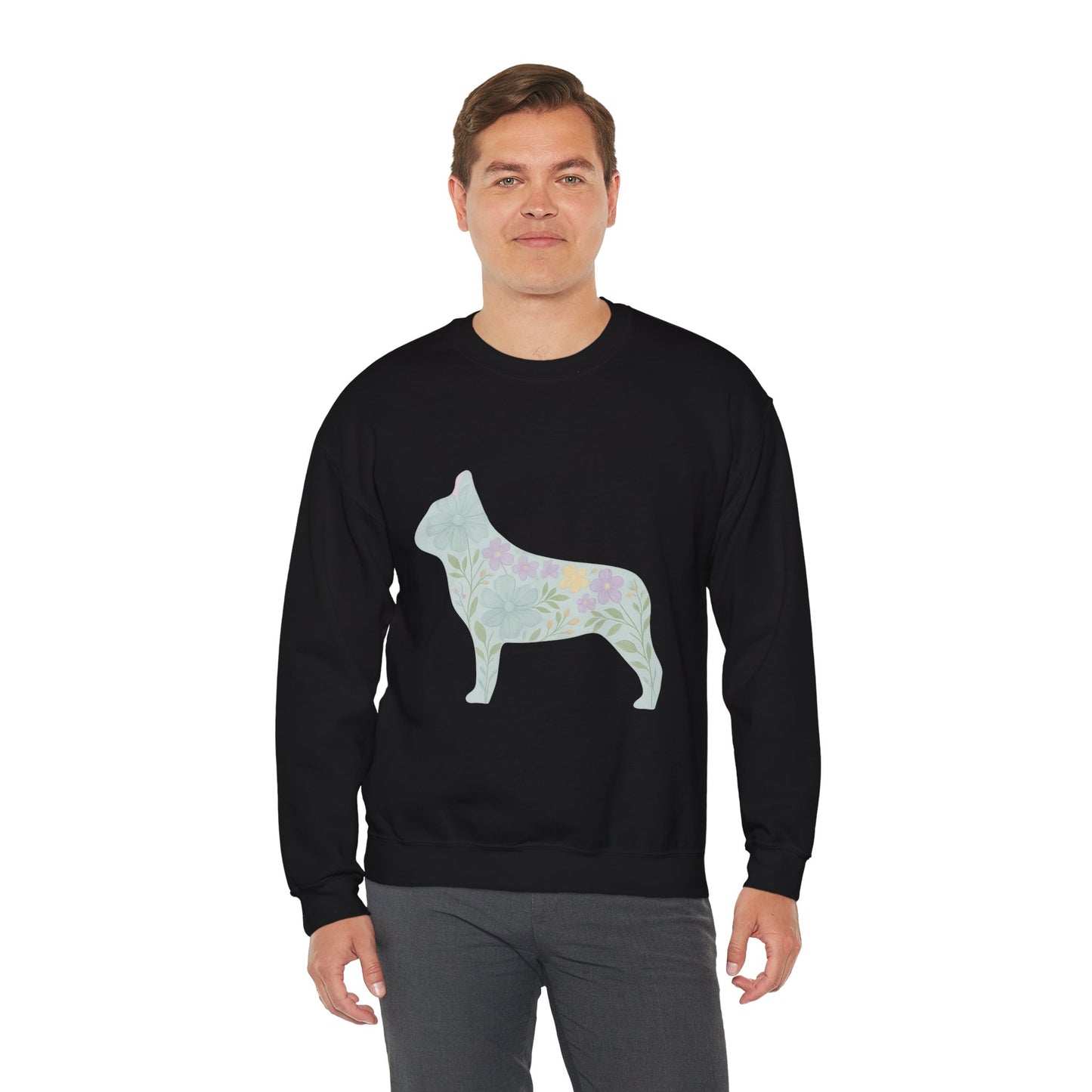 Floral Frenchie Sweatshirt | Pastel French Bulldog Pullover | Feminine Dog Lover Crewneck | Soft Pink Flower Silhouette Sweater