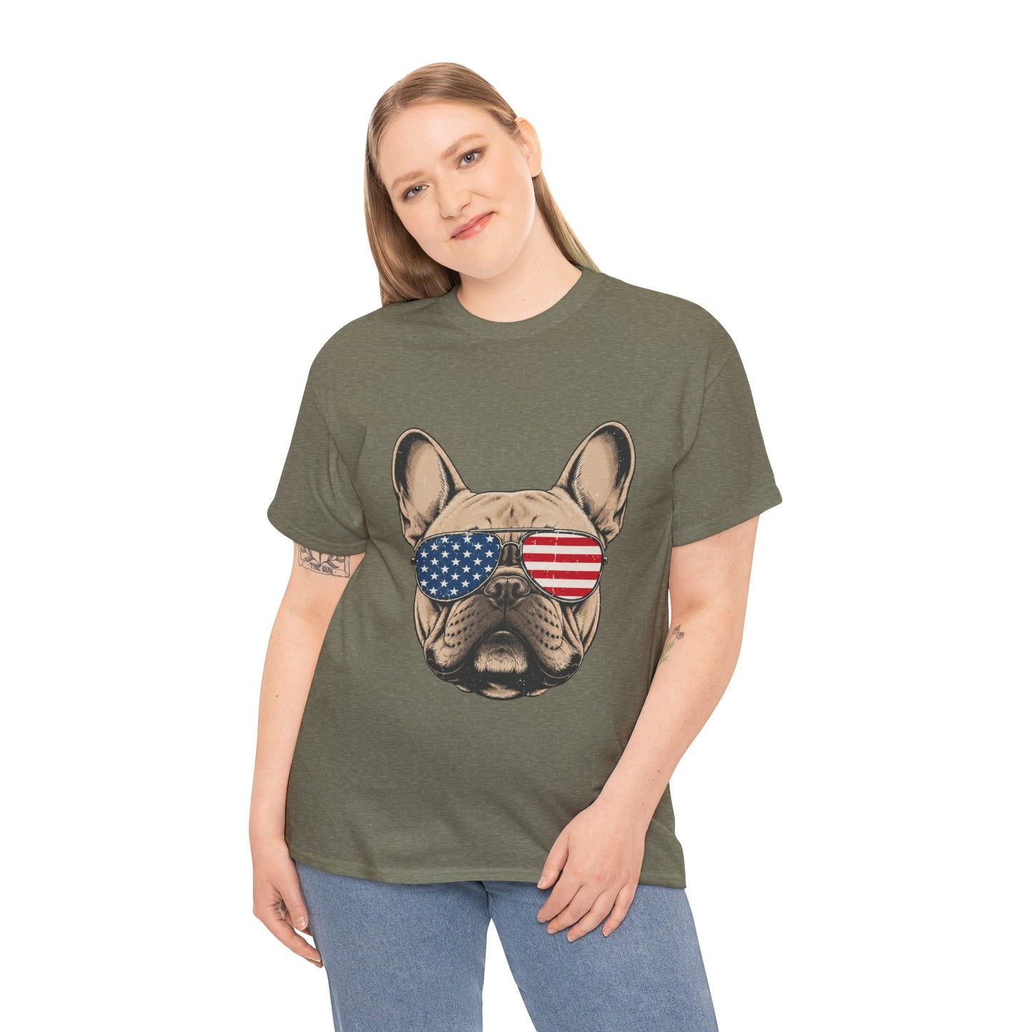 Patriotic French Bulldog Shirt, American Flag Sunglasses Frenchie Tee, Fourth of July Dog Lover Shirt, USA French Bulldog Gift
