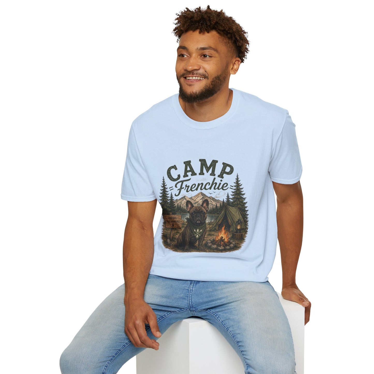 Camp Frenchie Shirt, French Bulldog Camping Shirt, Frenchie Outdoor Tee, Dog Camping Shirt, Adventure Dog Lover Gift, Campfire French Bulldog T-Shirt, Nature Graphic Tee