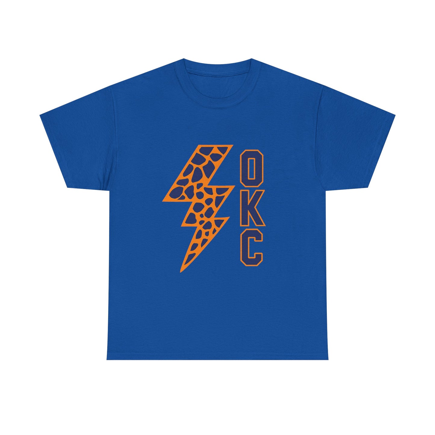 OKC Leopard Lightning Bolt T-Shirt | Oklahoma City Basketball | Blue & Orange Game Day Tee