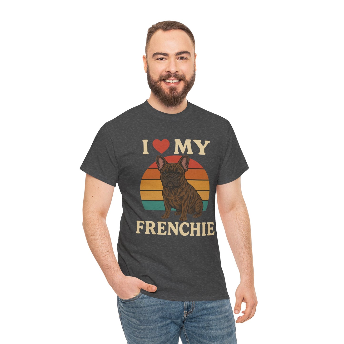 I Love My Frenchie T-Shirt | Retro French Bulldog Tee | Vintage Dog Lover Gift | Frenchie Mom & Dad Shirt | Brindle Bulldog Graphic Top